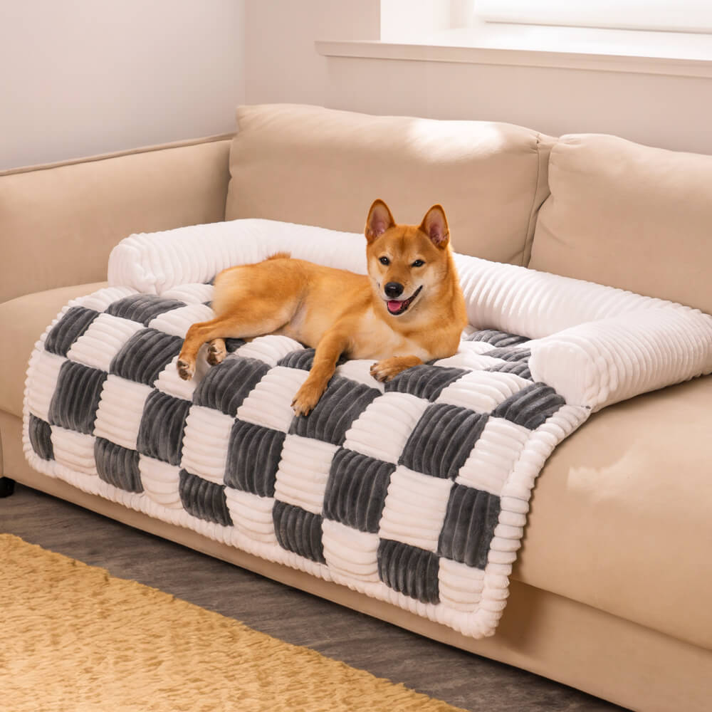 Quilted Pet Furniture Protector Mat – Padded Nonslip Dog Couch Cover for Sofa & Floor | Washable Plaid Pet Blanket | Thomler