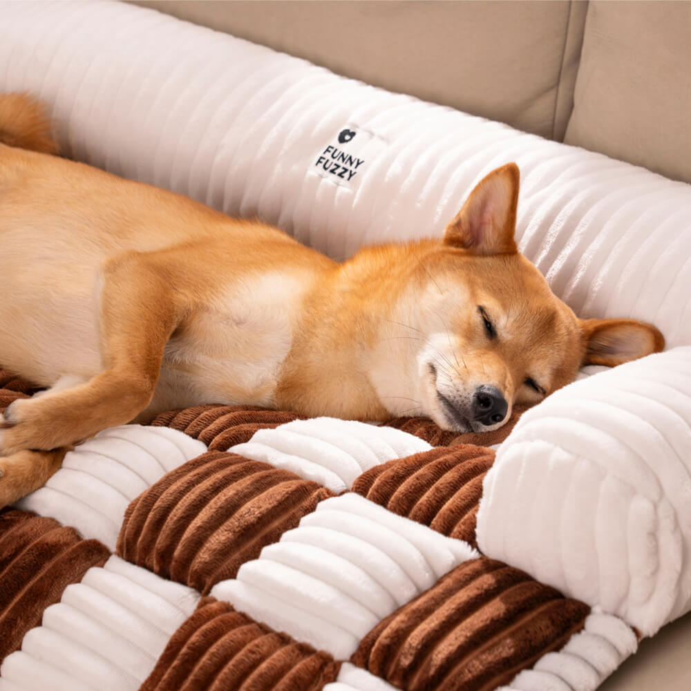 Quilted Pet Furniture Protector Mat – Padded Nonslip Dog Couch Cover for Sofa & Floor | Washable Plaid Pet Blanket | Thomler