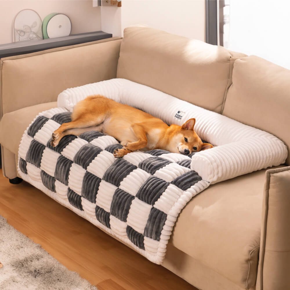 Quilted Pet Furniture Protector Mat – Padded Nonslip Dog Couch Cover for Sofa & Floor | Washable Plaid Pet Blanket | Thomler