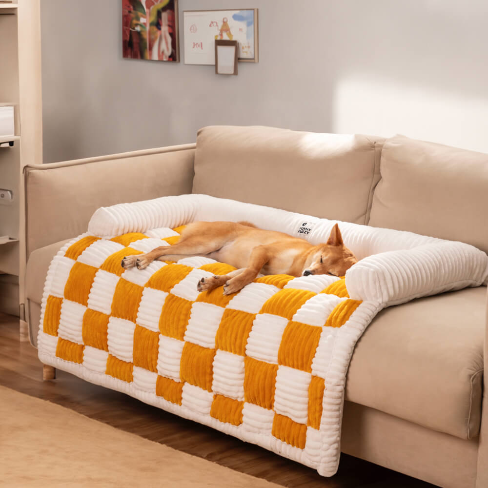 Quilted Pet Furniture Protector Mat – Padded Nonslip Dog Couch Cover for Sofa & Floor | Washable Plaid Pet Blanket | Thomler