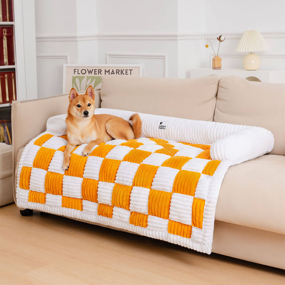 Quilted Pet Furniture Protector Mat – Padded Nonslip Dog Couch Cover for Sofa & Floor | Washable Plaid Pet Blanket | Thomler