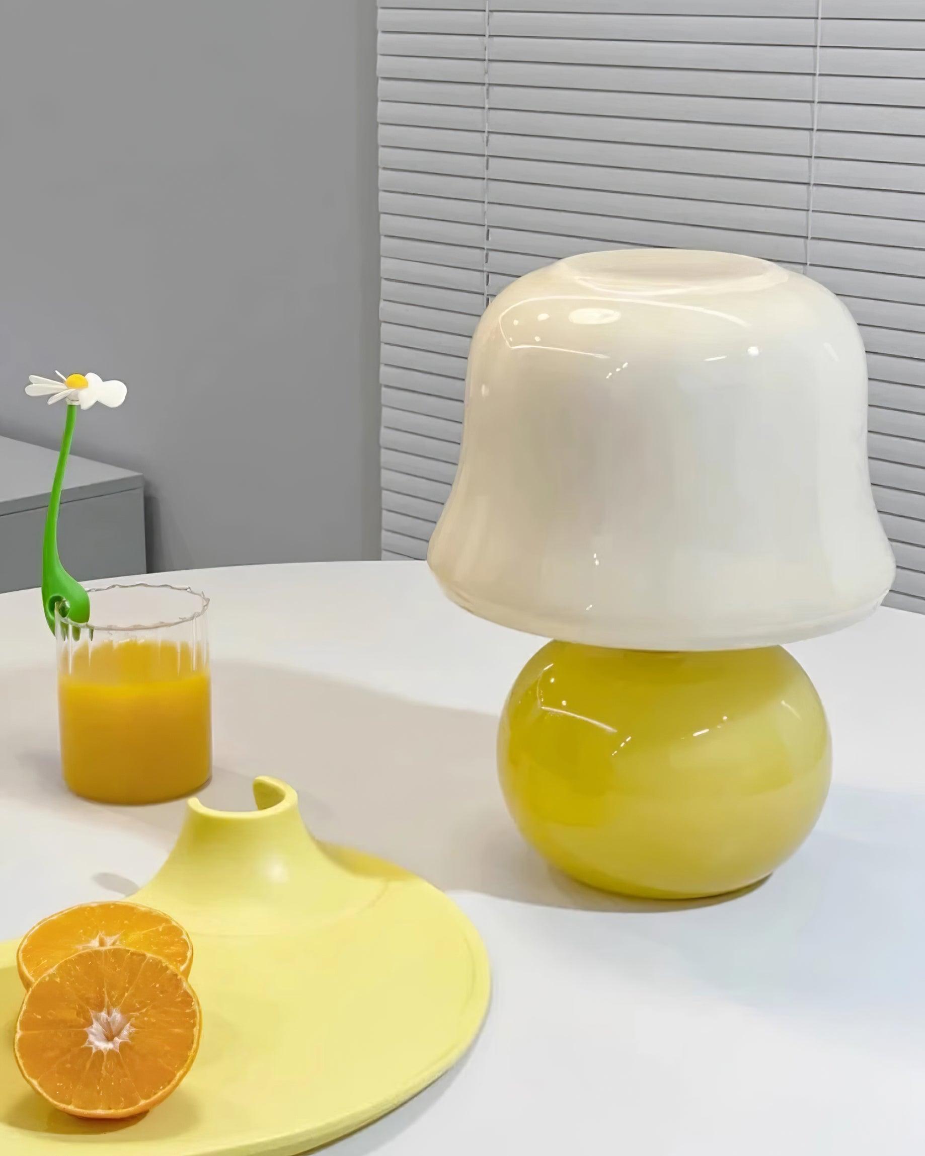 Table Lamp Enamel Glass 11.4 in Beige Indoor Decorative Bedroom Living Room Accent Light | Thomler