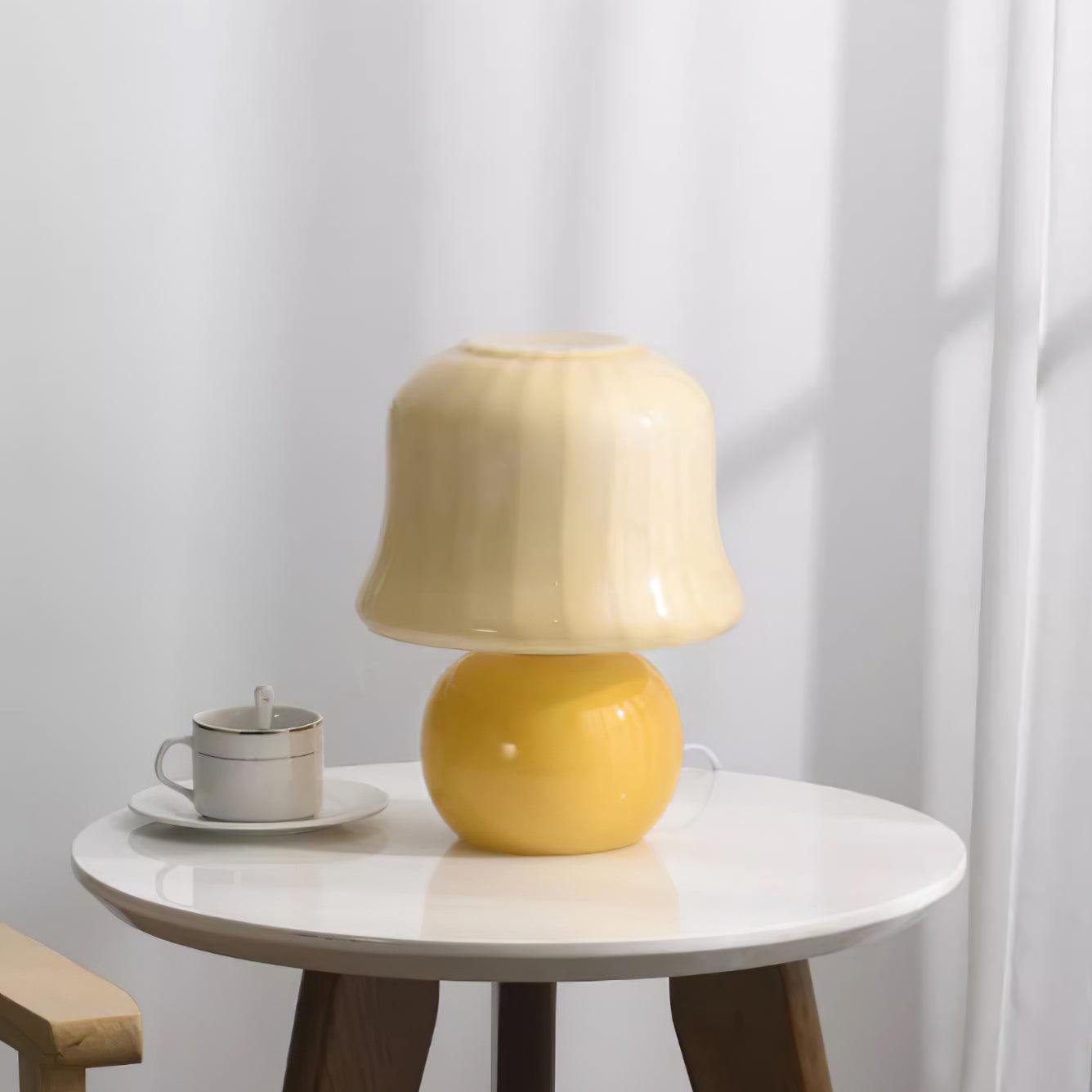 Table Lamp Enamel Glass 11.4 in Beige Indoor Decorative Bedroom Living Room Accent Light | Thomler