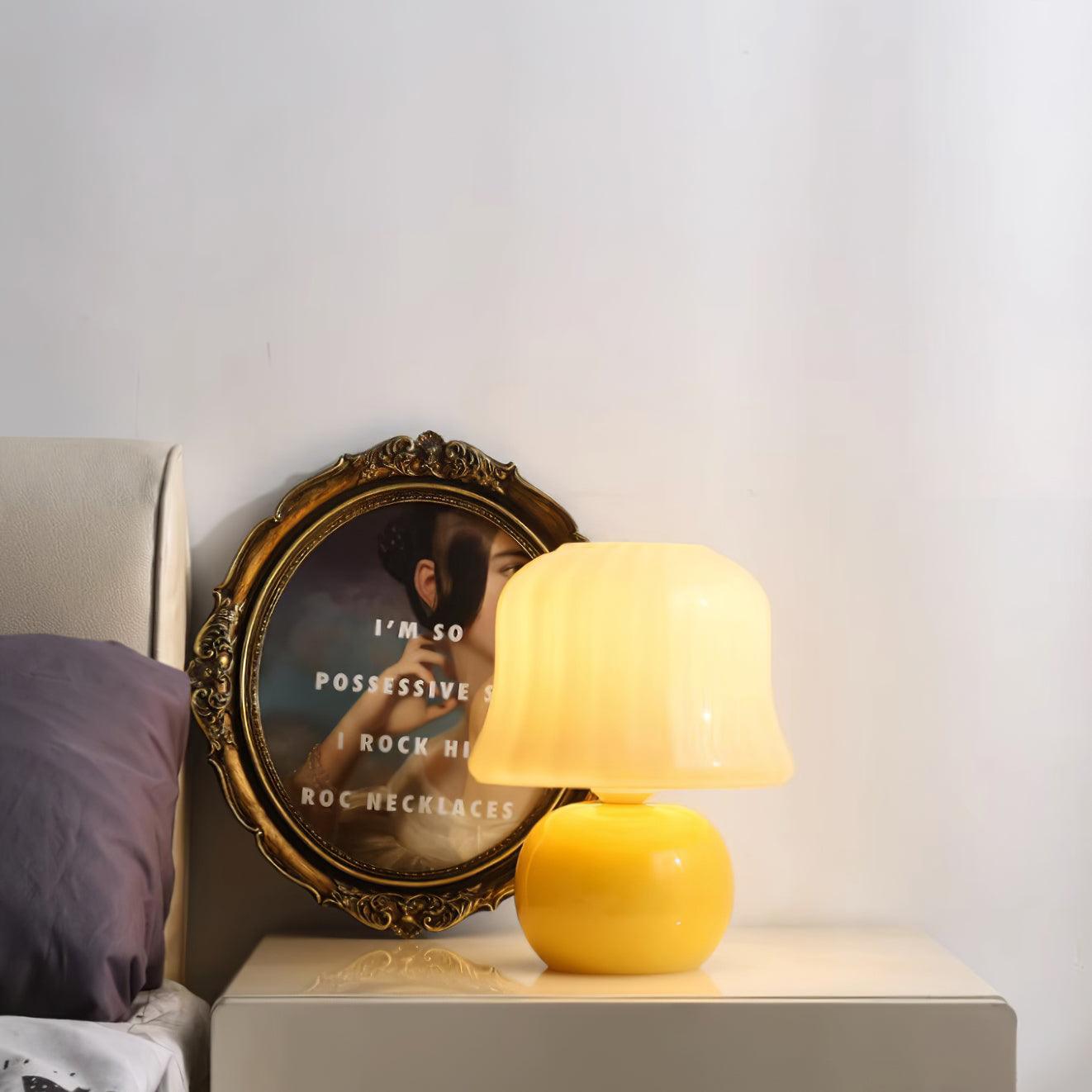 Table Lamp Enamel Glass 11.4 in Beige Indoor Decorative Bedroom Living Room Accent Light | Thomler