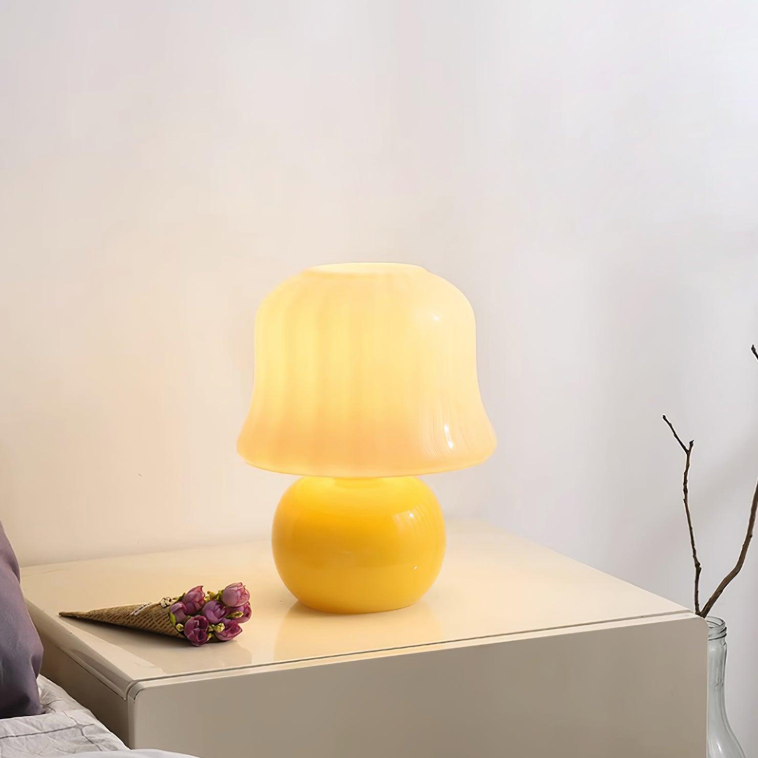 Table Lamp Enamel Glass 11.4 in Beige Indoor Decorative Bedroom Living Room Accent Light | Thomler
