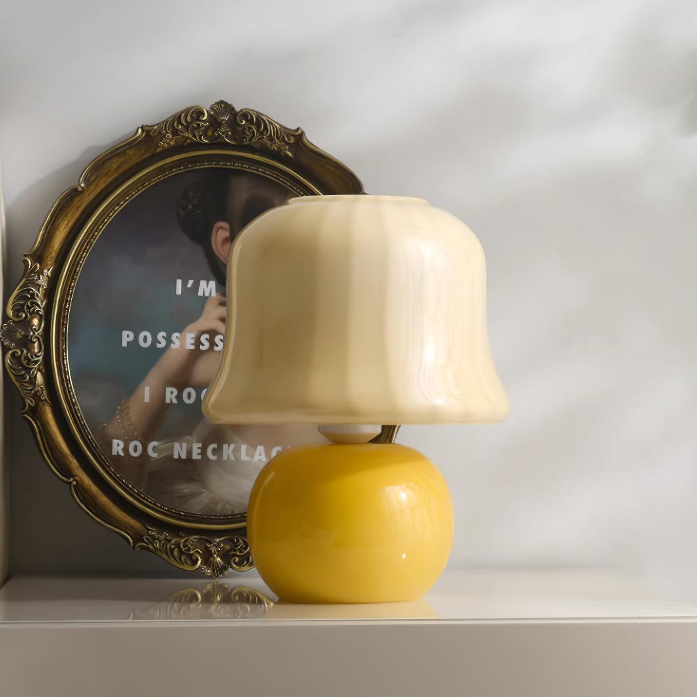 Table Lamp Enamel Glass 11.4 in Beige Indoor Decorative Bedroom Living Room Accent Light | Thomler