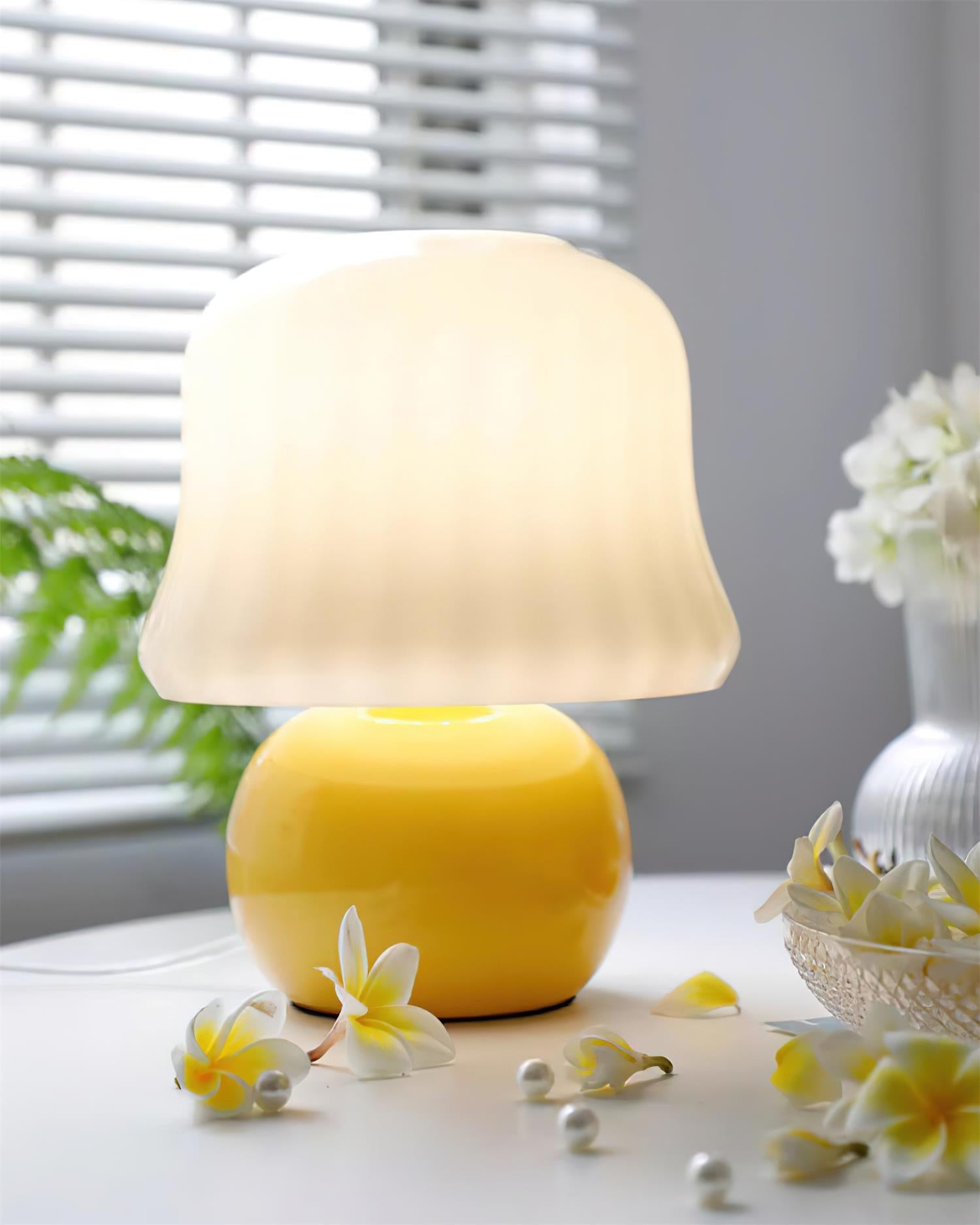 Table Lamp Enamel Glass 11.4 in Beige Indoor Decorative Bedroom Living Room Accent Light | Thomler