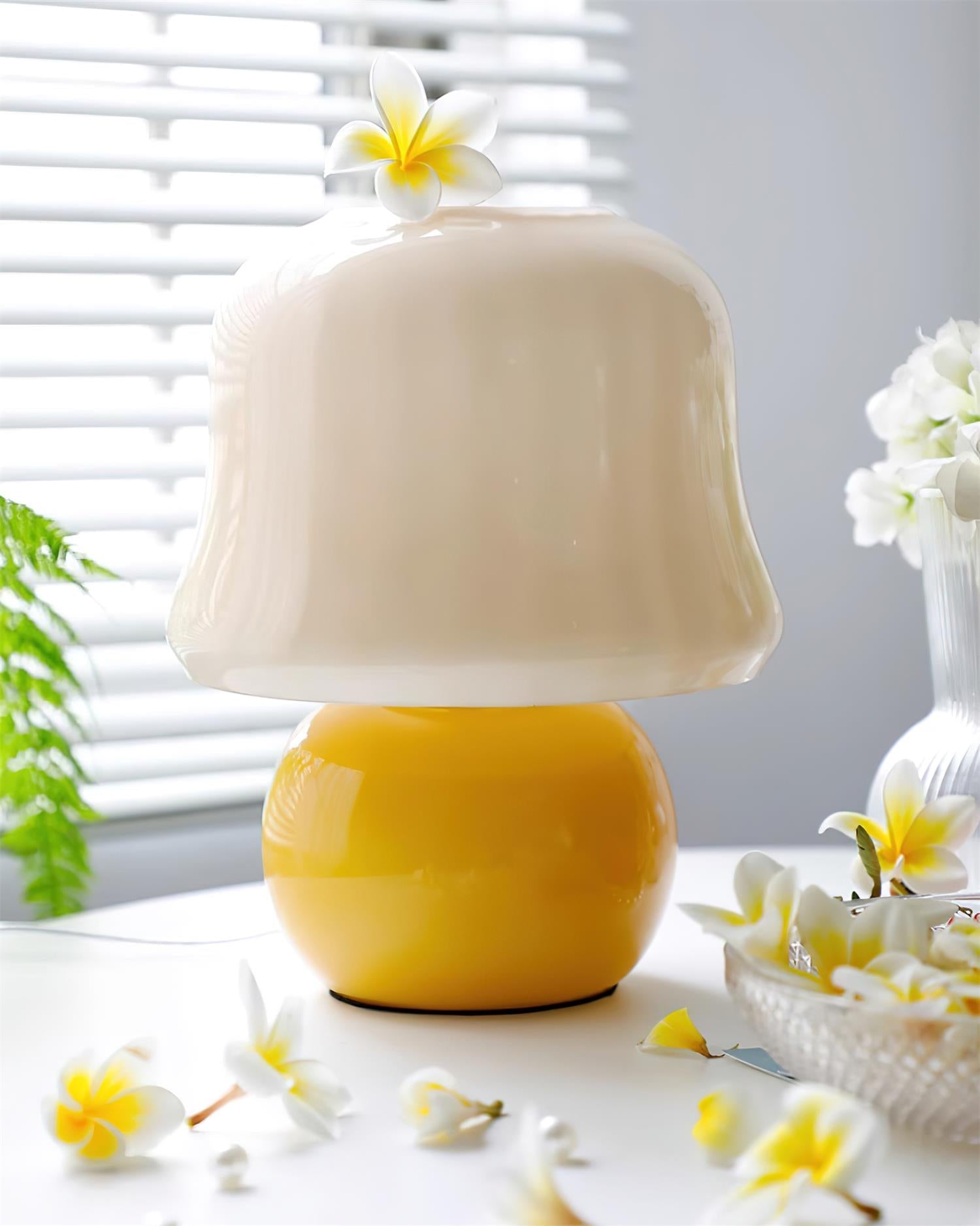 Table Lamp Enamel Glass 11.4 in Beige Indoor Decorative Bedroom Living Room Accent Light | Thomler