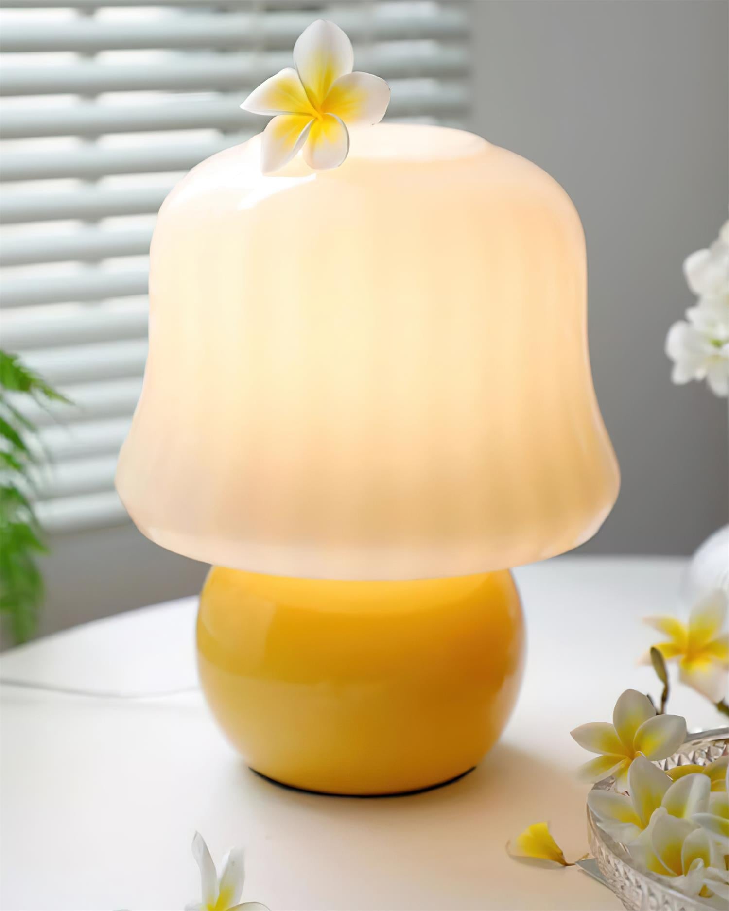Table Lamp Enamel Glass 11.4 in Beige Indoor Decorative Bedroom Living Room Accent Light | Thomler