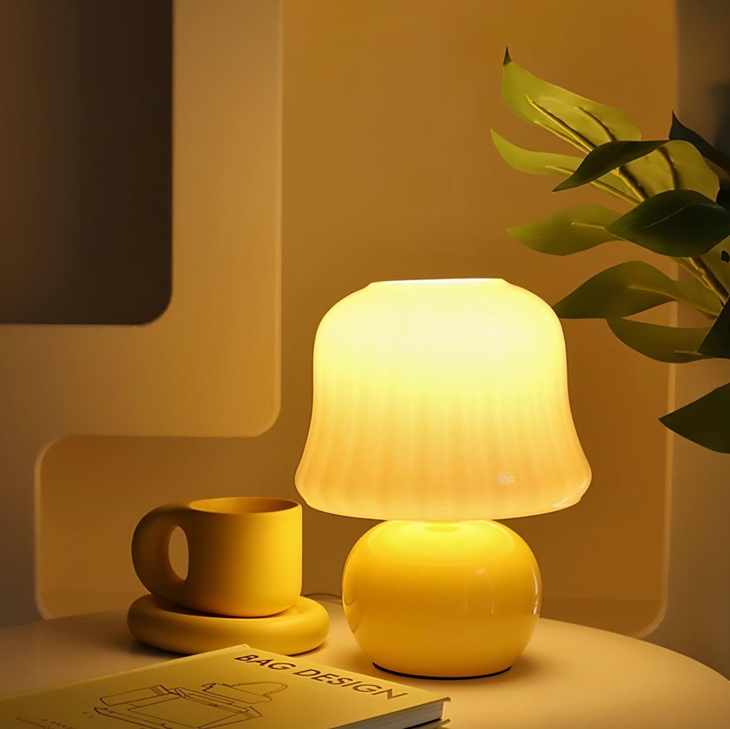 Table Lamp Enamel Glass 11.4 in Beige Indoor Decorative Bedroom Living Room Accent Light | Thomler