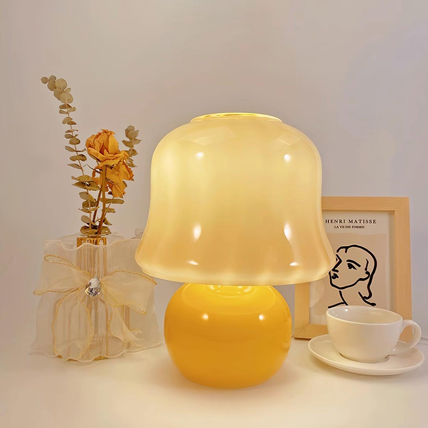 Table Lamp Enamel Glass 11.4 in Beige Indoor Decorative Bedroom Living Room Accent Light | Thomler