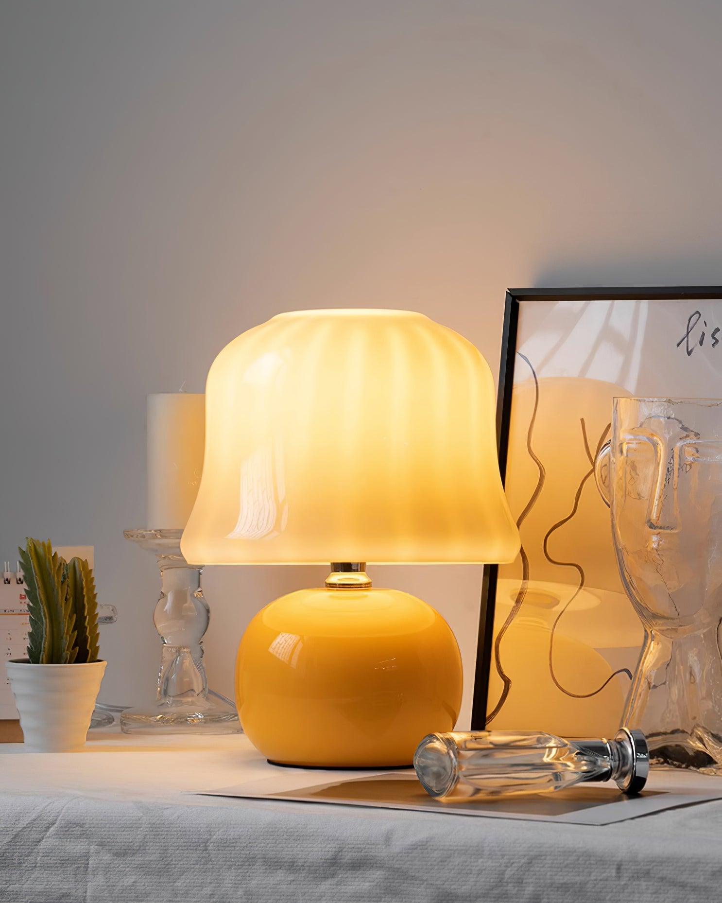 Table Lamp Enamel Glass 11.4 in Beige Indoor Decorative Bedroom Living Room Accent Light | Thomler