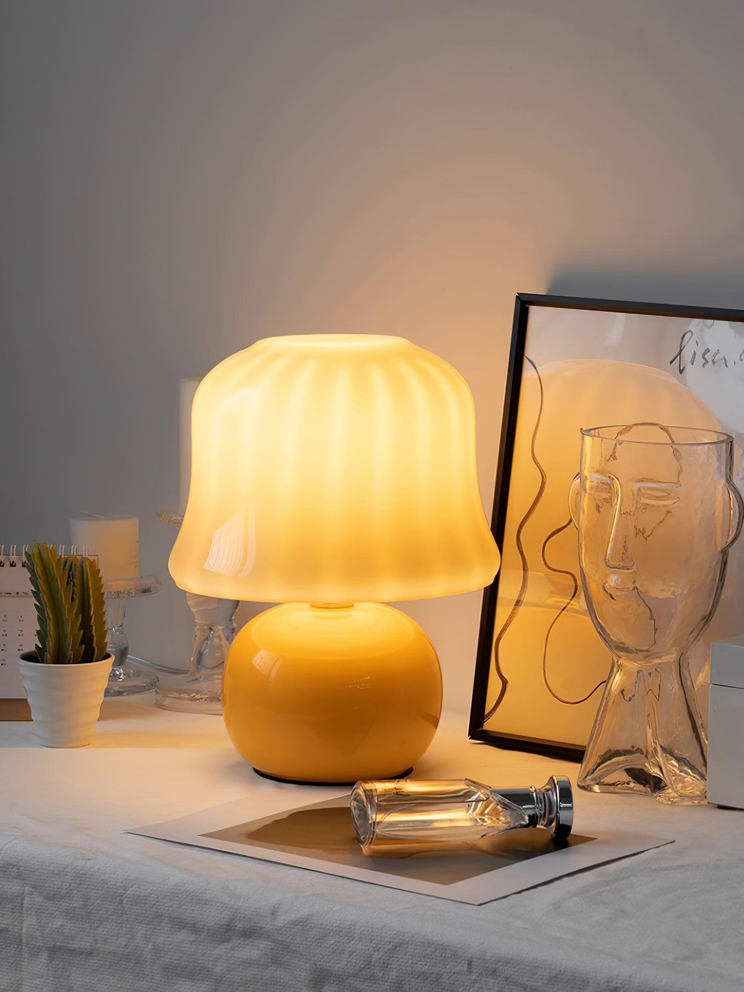 Table Lamp Enamel Glass 11.4 in Beige Indoor Decorative Bedroom Living Room Accent Light | Thomler