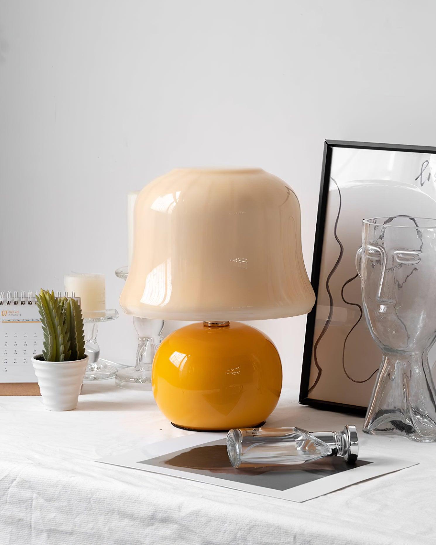 Table Lamp Enamel Glass 11.4 in Beige Indoor Decorative Bedroom Living Room Accent Light | Thomler