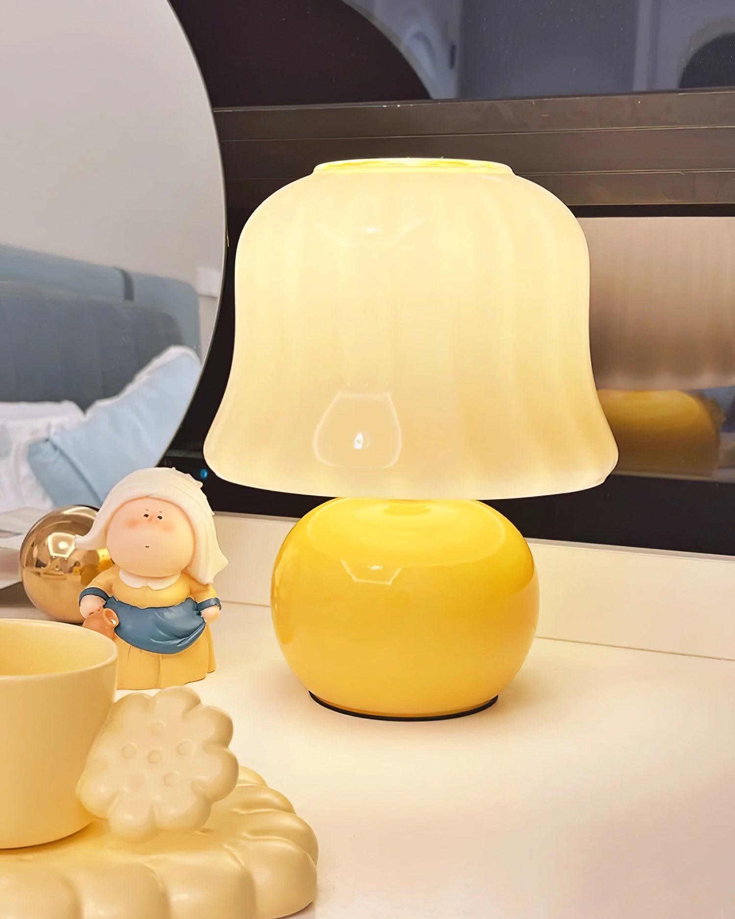 Table Lamp Enamel Glass 11.4 in Beige Indoor Decorative Bedroom Living Room Accent Light | Thomler
