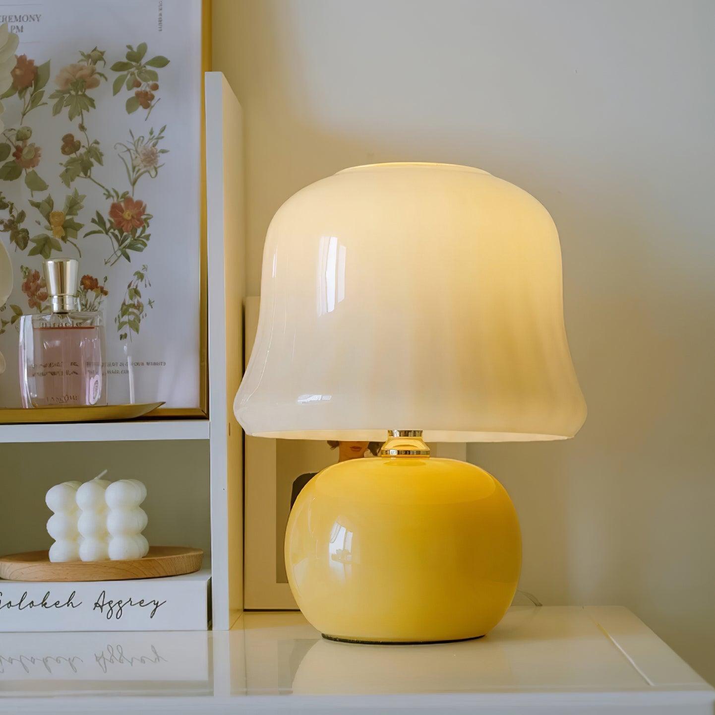 Table Lamp Enamel Glass 11.4 in Beige Indoor Decorative Bedroom Living Room Accent Light | Thomler