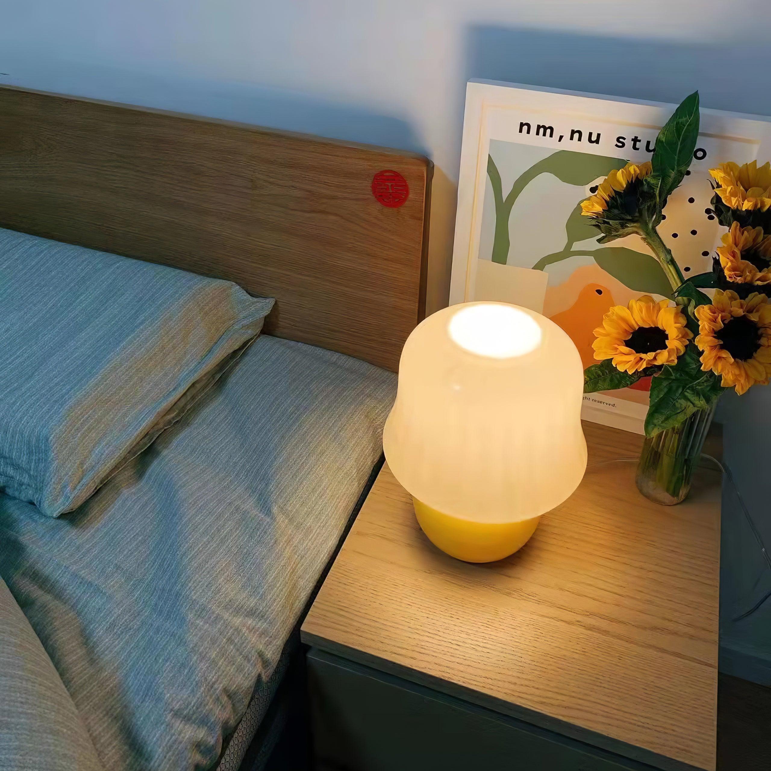 Table Lamp Enamel Glass 11.4 in Beige Indoor Decorative Bedroom Living Room Accent Light | Thomler
