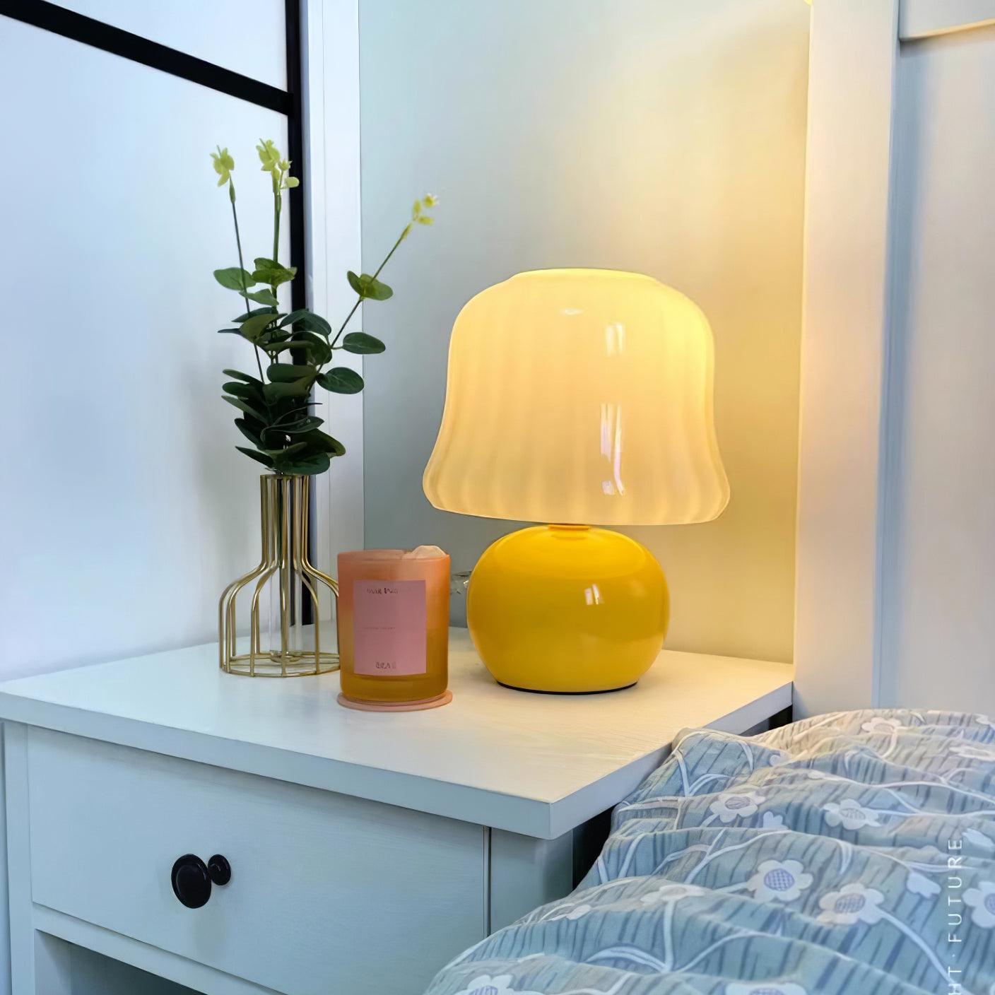 Table Lamp Enamel Glass 11.4 in Beige Indoor Decorative Bedroom Living Room Accent Light | Thomler