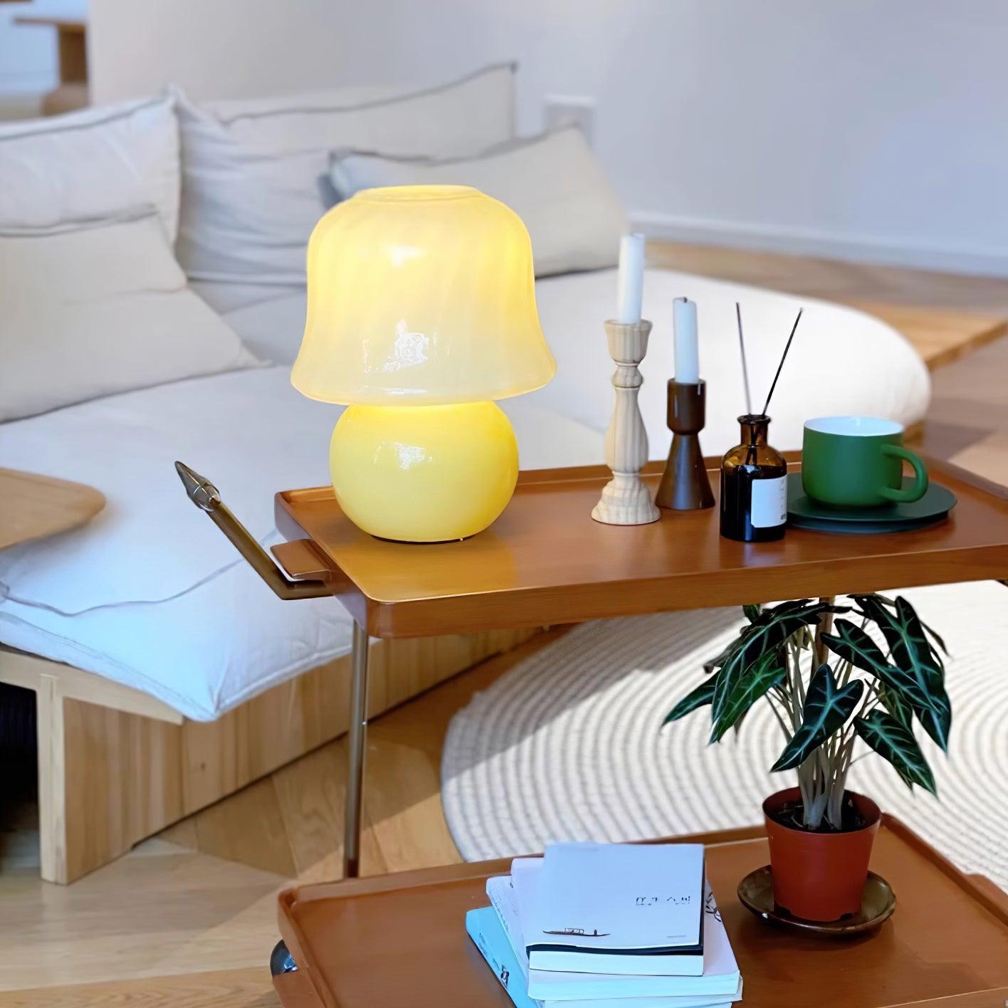 Table Lamp Enamel Glass 11.4 in Beige Indoor Decorative Bedroom Living Room Accent Light | Thomler