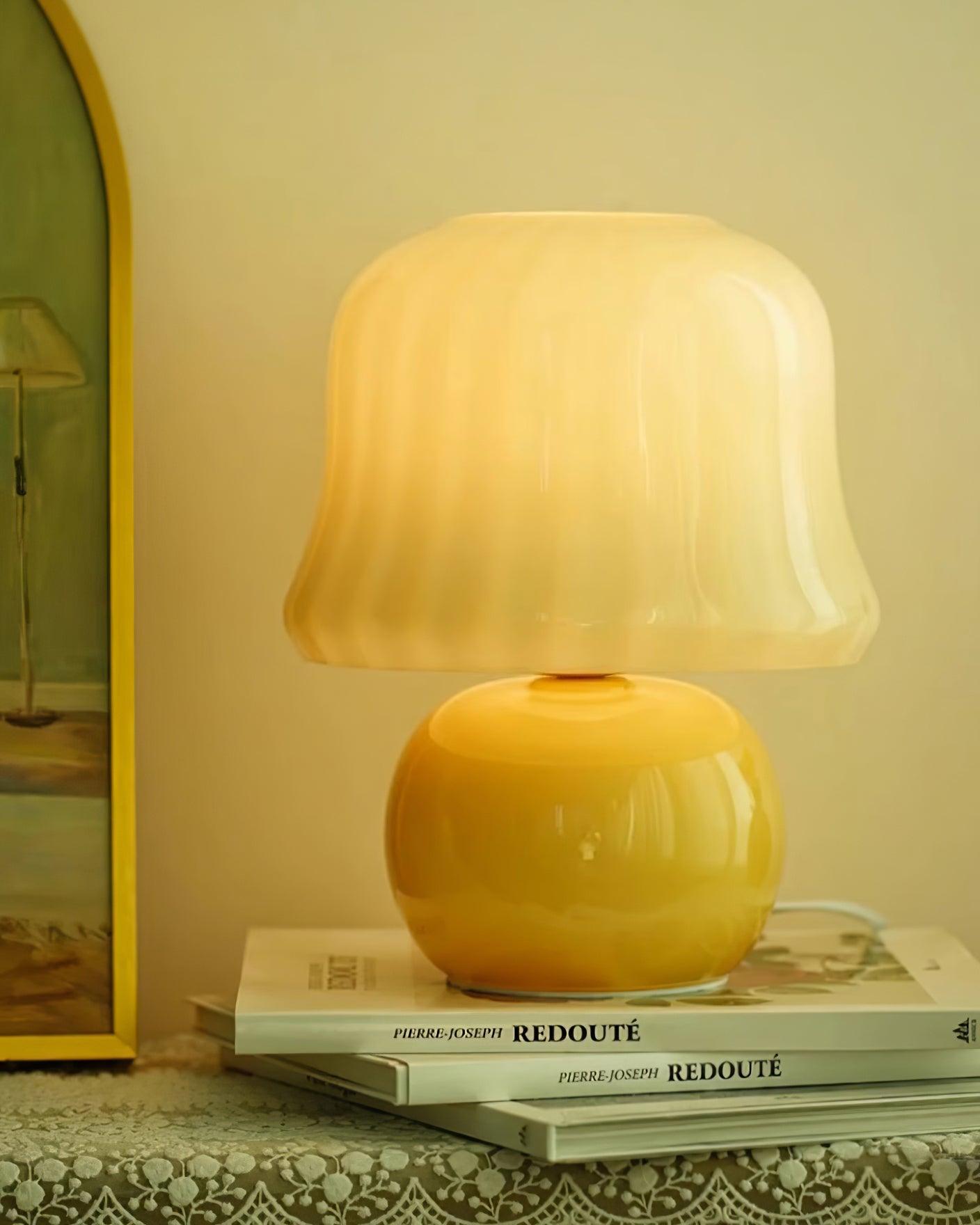 Table Lamp Enamel Glass 11.4 in Beige Indoor Decorative Bedroom Living Room Accent Light | Thomler