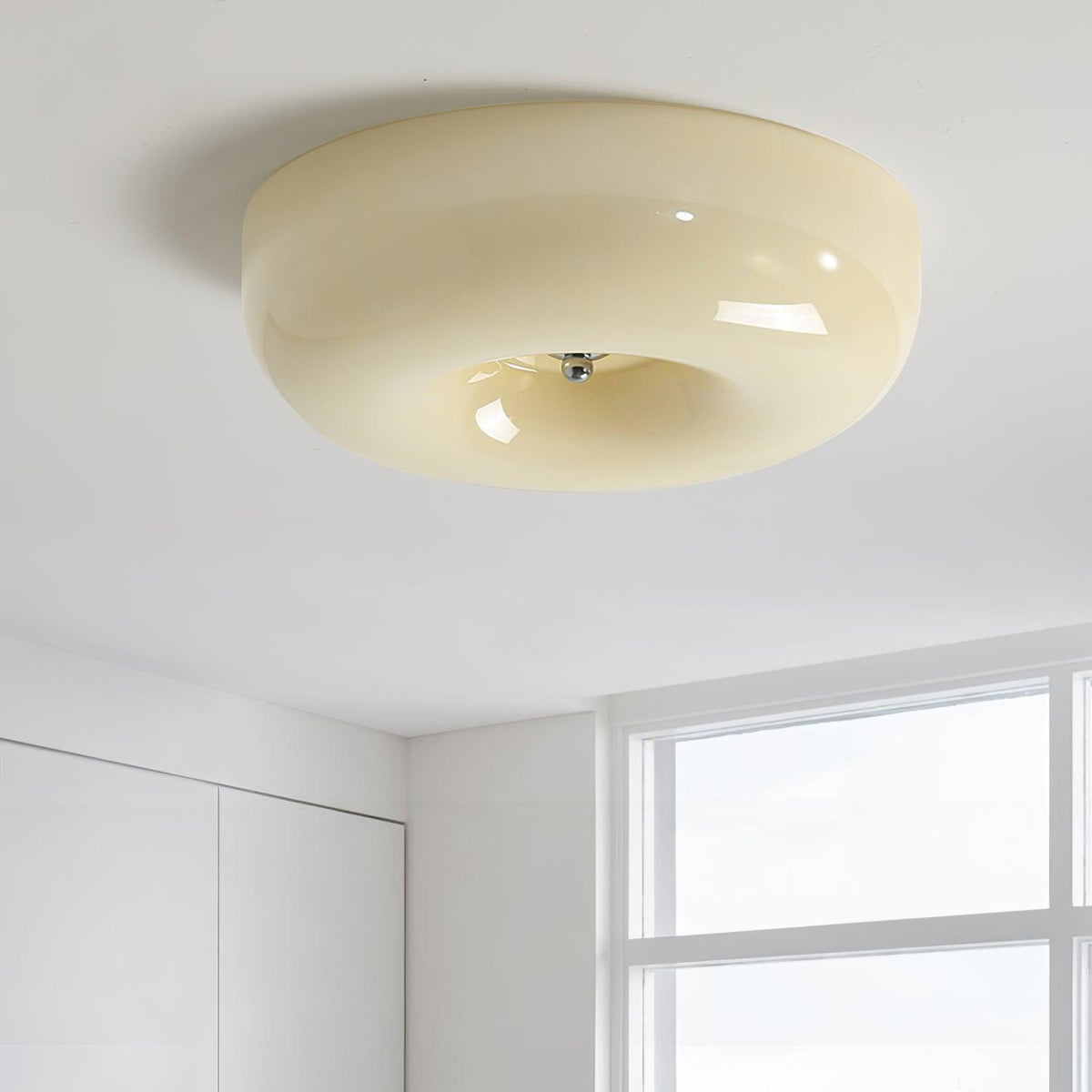 Swirled Glass Flush Mount Ceiling Light with Integrated LED – Chrome Finish – Dimmable Warm White – Modern Ceiling Lamp for Bedroom Living | Thomler