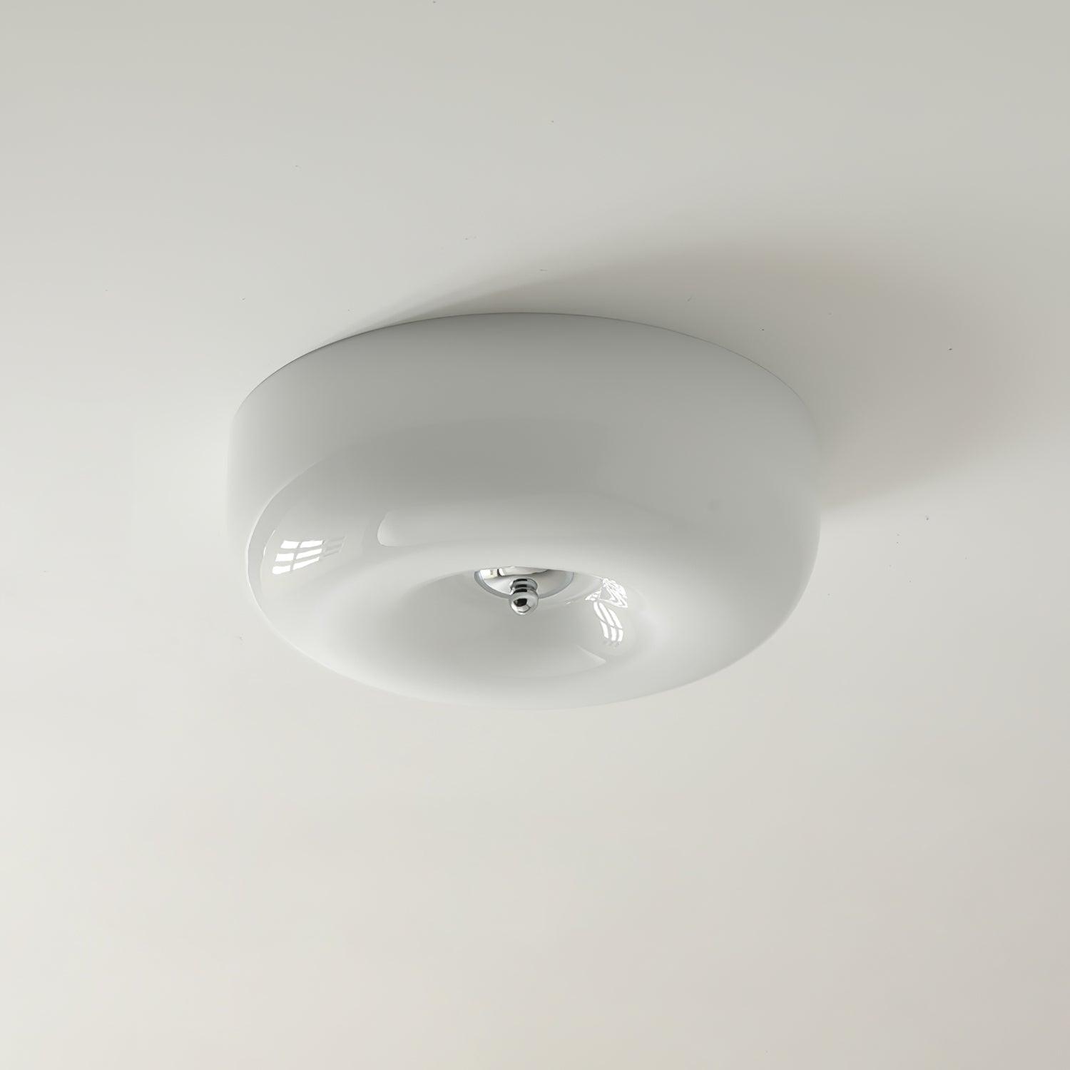 Ceiling Light Glass 15.7 in Cream Indoor Ambient Lighting Round Flush Mount Lamp | Thomler
