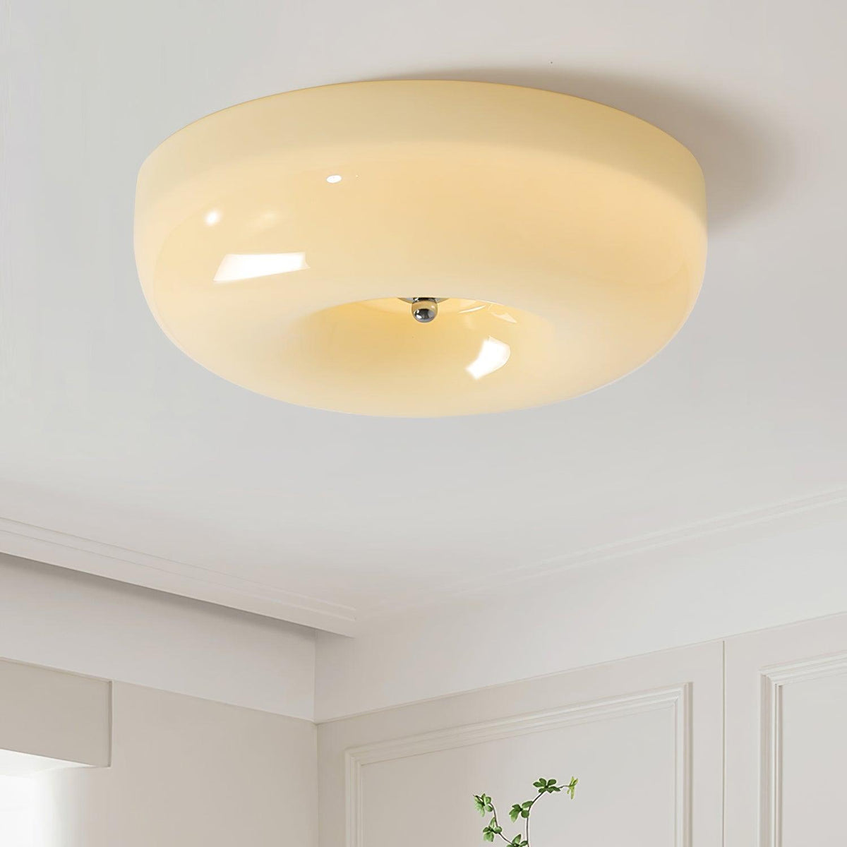 Swirled Glass Flush Mount Ceiling Light with Integrated LED – Chrome Finish – Dimmable Warm White – Modern Ceiling Lamp for Bedroom Living | Thomler