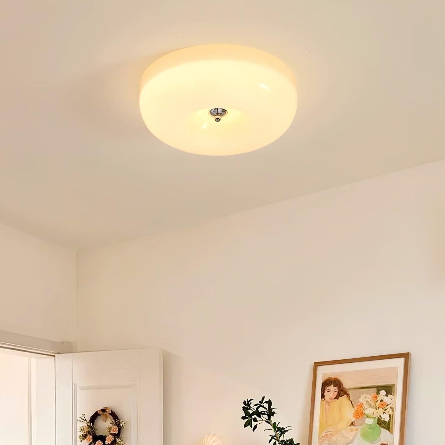 Ceiling Light Glass 15.7 in Cream Indoor Ambient Lighting Round Flush Mount Lamp | Thomler