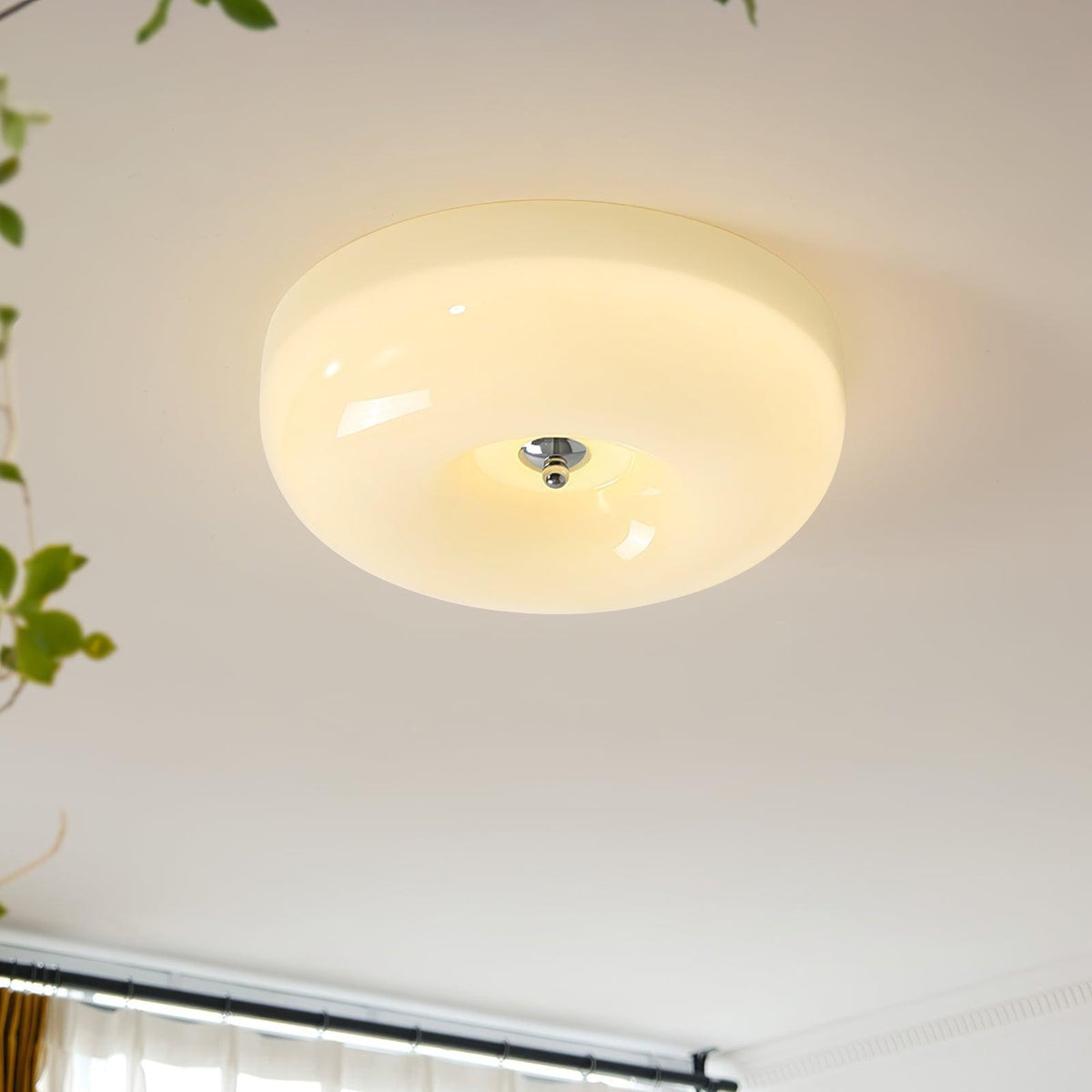 Swirled Glass Flush Mount Ceiling Light with Integrated LED – Chrome Finish – Dimmable Warm White – Modern Ceiling Lamp for Bedroom Living | Thomler
