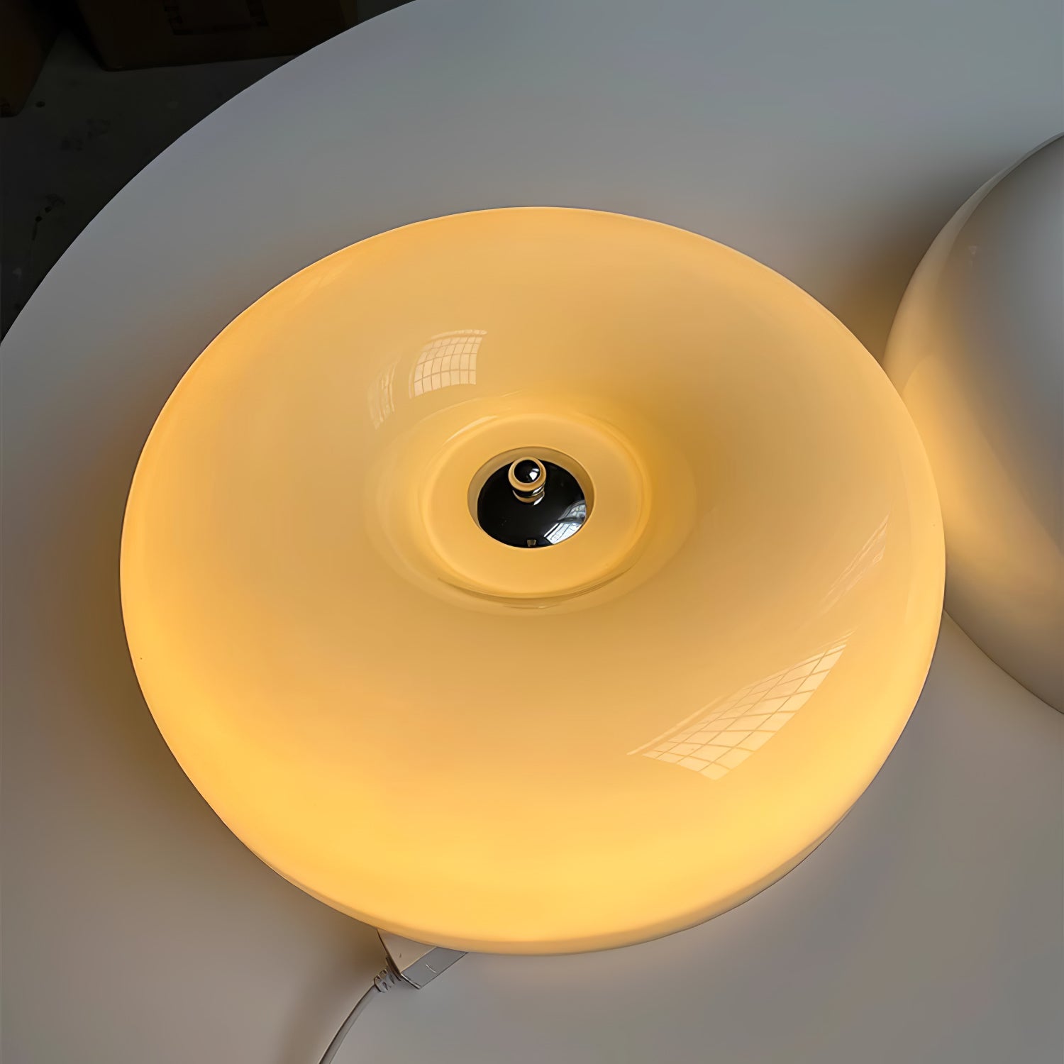 Ceiling Light Glass 15.7 in Cream Indoor Ambient Lighting Round Flush Mount Lamp | Thomler