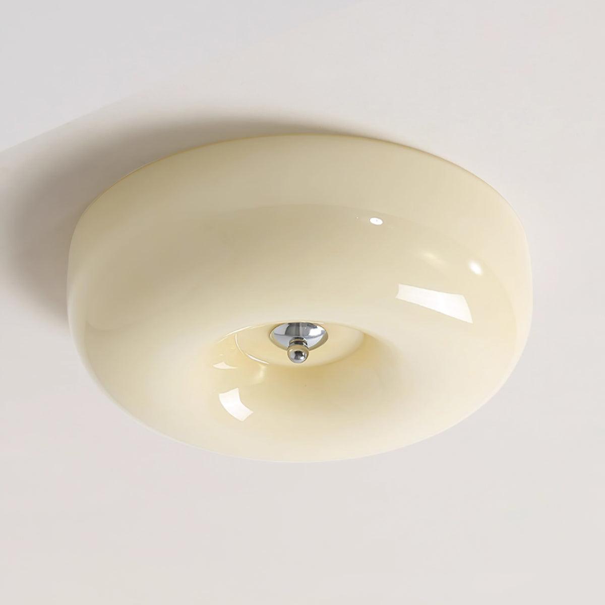Ceiling Light Glass 15.7 in Cream Indoor Ambient Lighting Round Flush Mount Lamp | Thomler