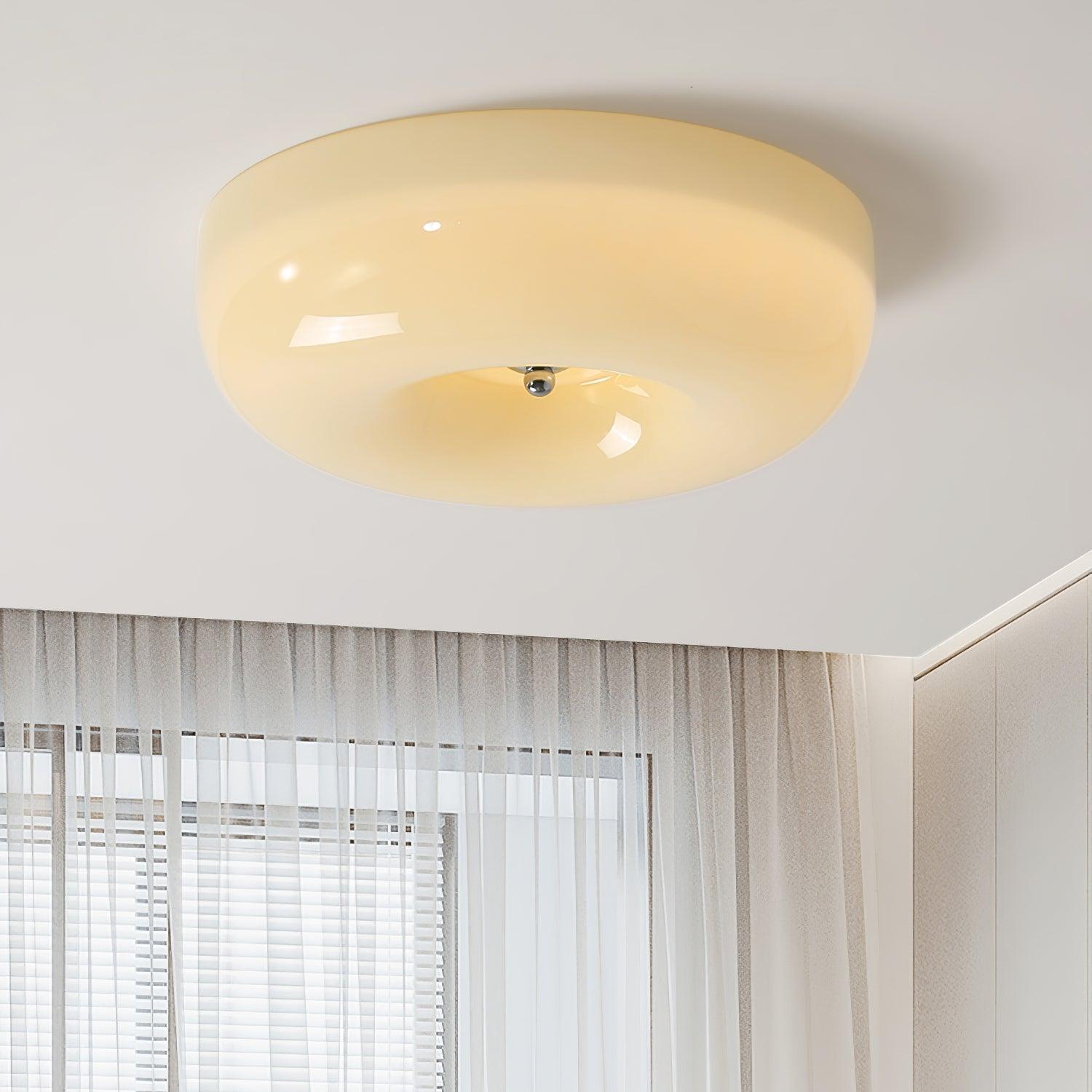 Ceiling Light Glass 15.7 in Cream Indoor Ambient Lighting Round Flush Mount Lamp | Thomler