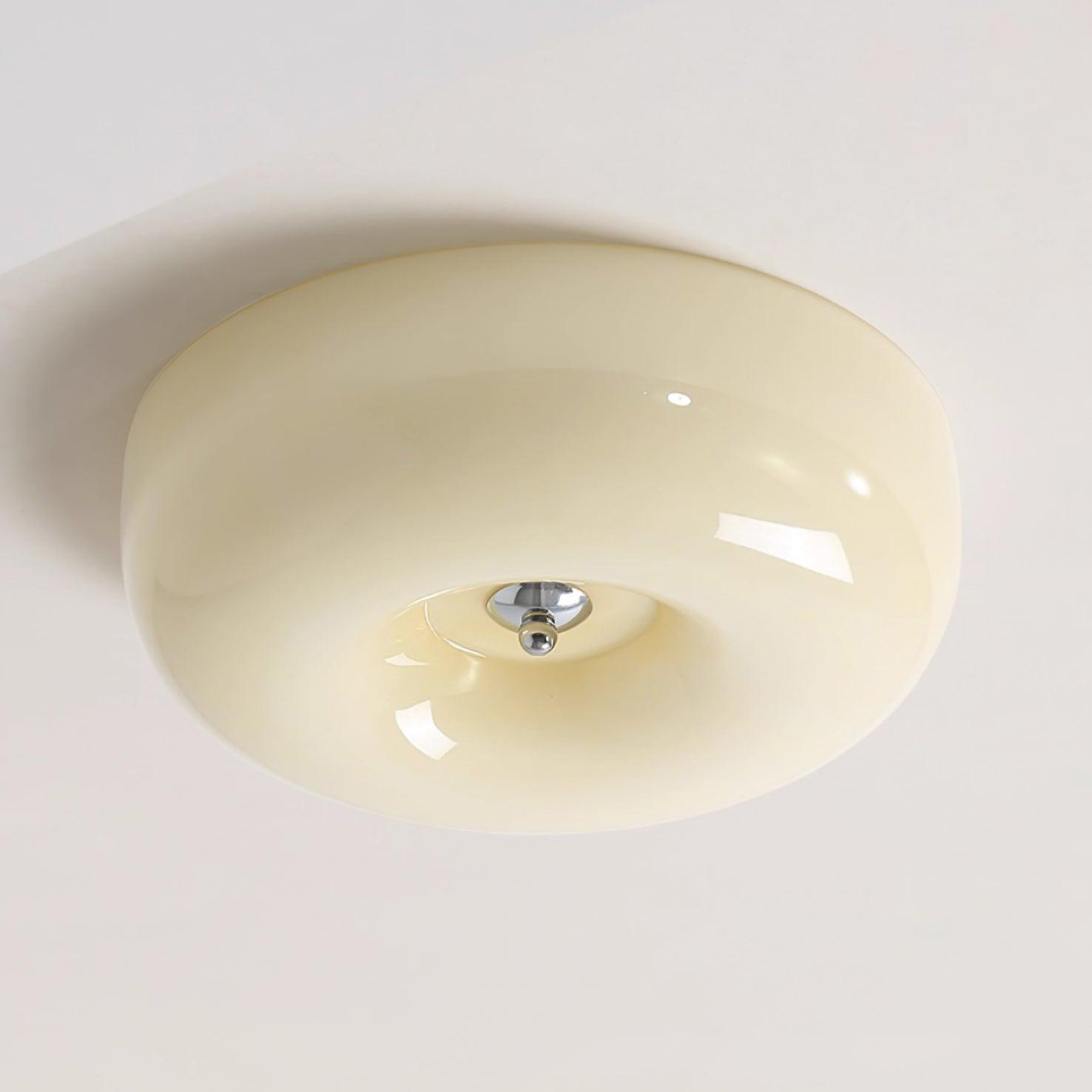 Ceiling Light Glass 15.7 in Cream Indoor Ambient Lighting Round Flush Mount Lamp | Thomler