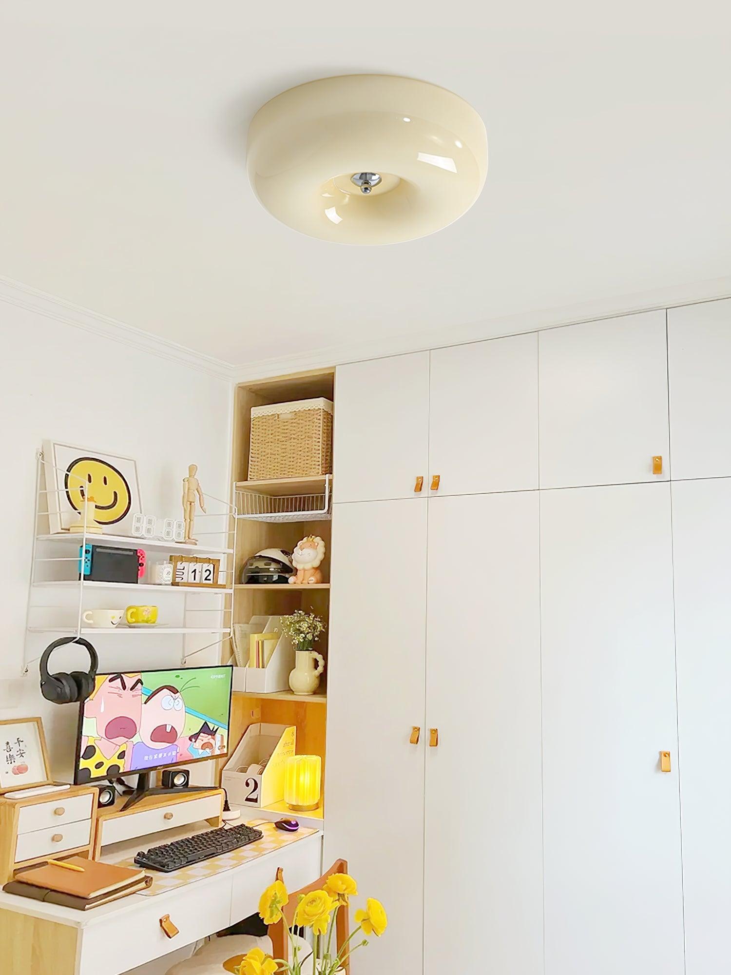 Ceiling Light Glass 15.7 in Cream Indoor Ambient Lighting Round Flush Mount Lamp | Thomler