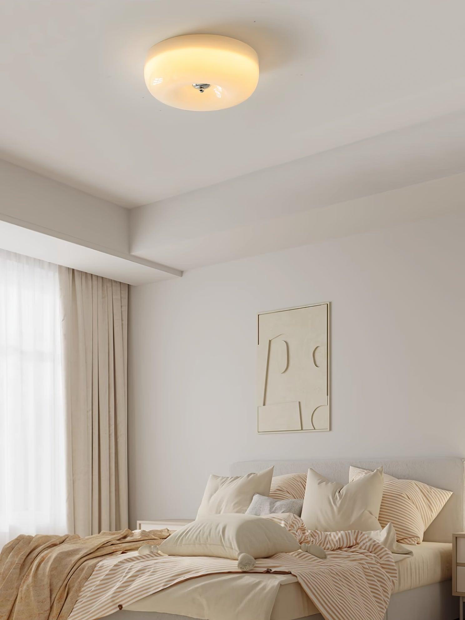 Ceiling Light Glass 15.7 in Cream Indoor Ambient Lighting Round Flush Mount Lamp | Thomler