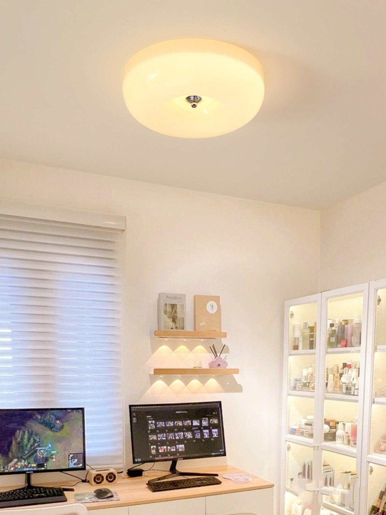 Ceiling Light Glass 15.7 in Cream Indoor Ambient Lighting Round Flush Mount Lamp | Thomler