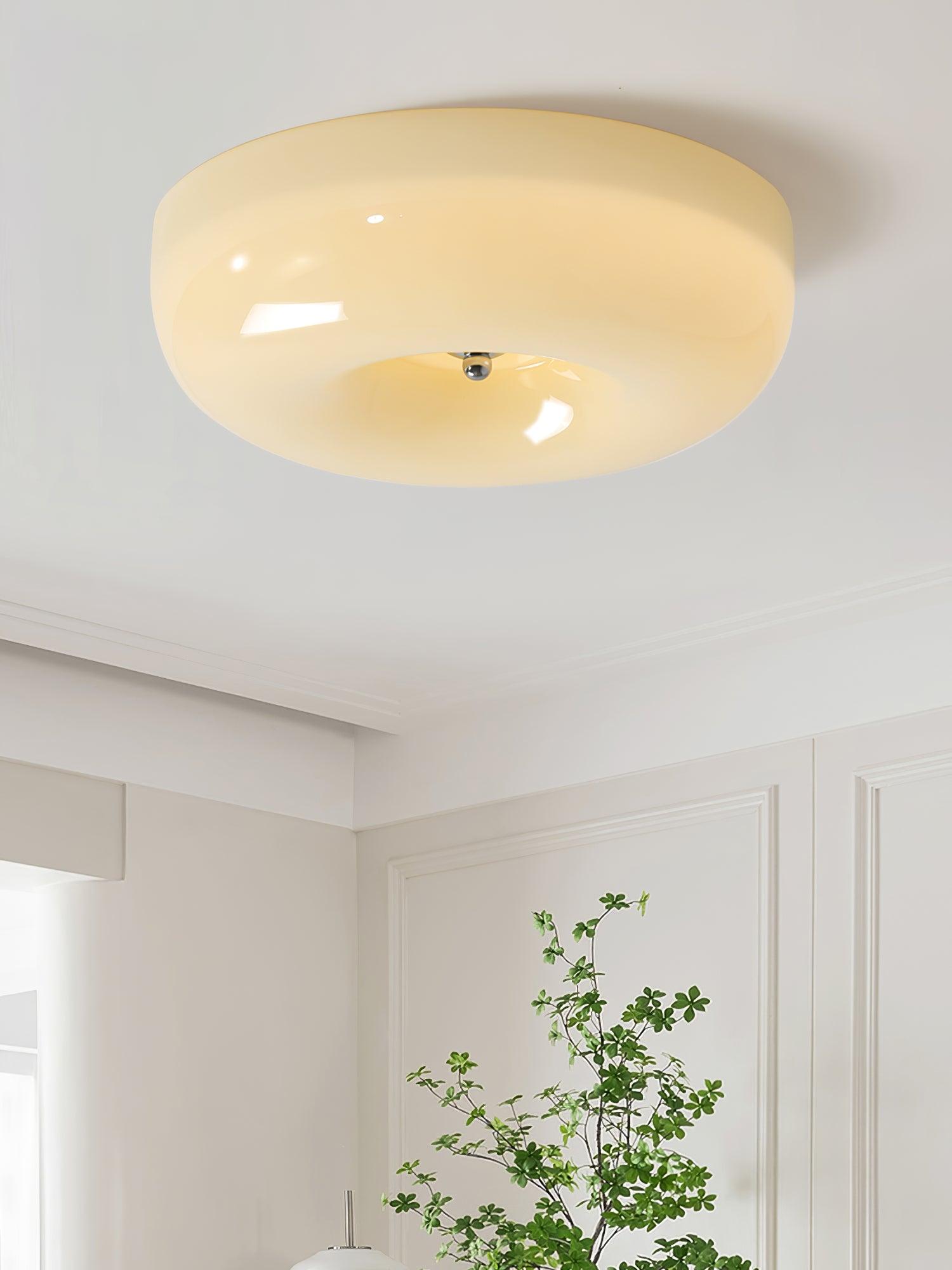 Ceiling Light Glass 15.7 in Cream Indoor Ambient Lighting Round Flush Mount Lamp | Thomler