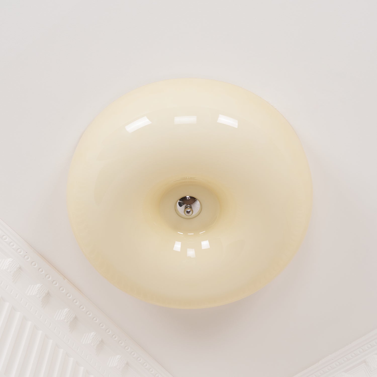 Ceiling Light Glass 15.7 in Cream Indoor Ambient Lighting Round Flush Mount Lamp | Thomler