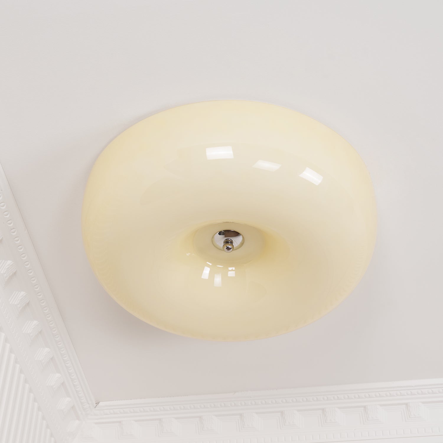 Ceiling Light Glass 15.7 in Cream Indoor Ambient Lighting Round Flush Mount Lamp | Thomler