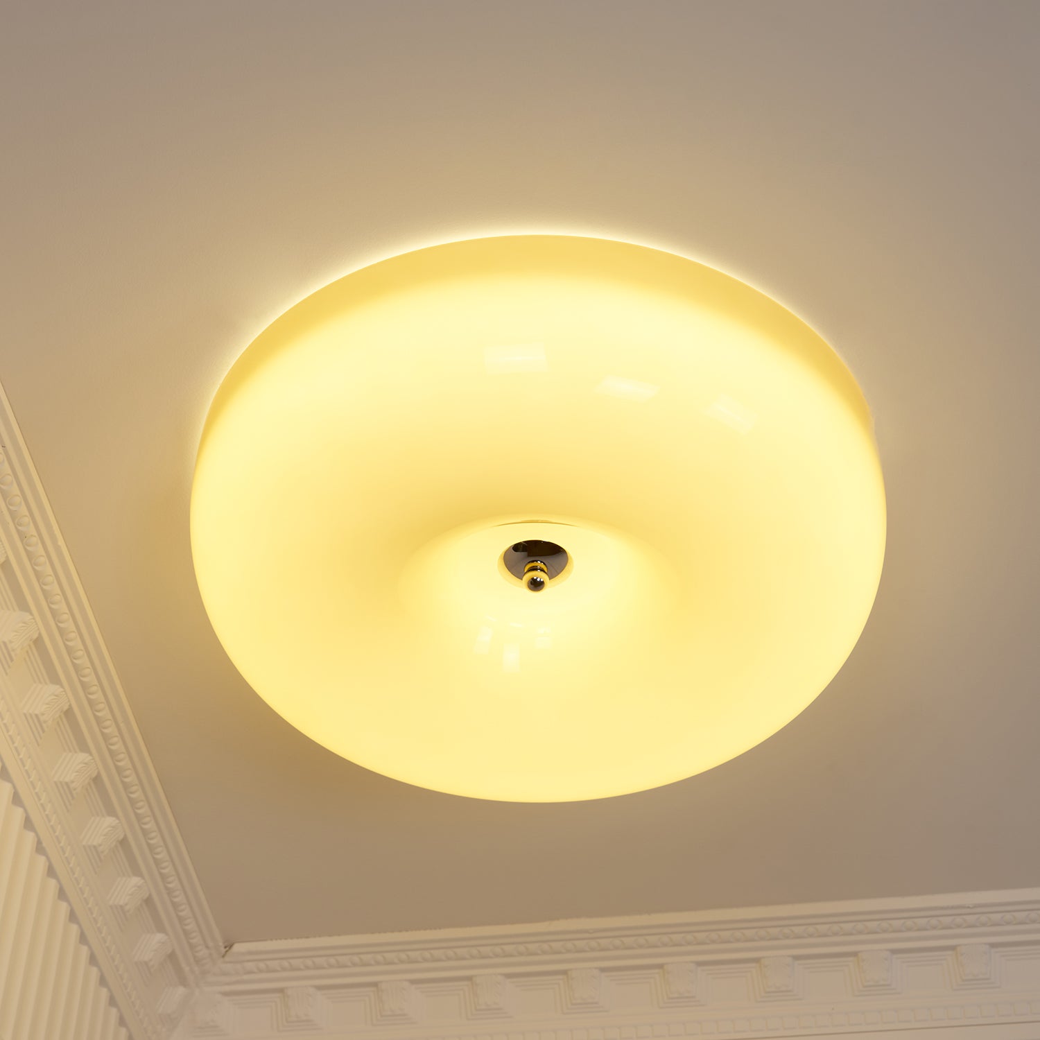 Ceiling Light Glass 15.7 in Cream Indoor Ambient Lighting Round Flush Mount Lamp | Thomler