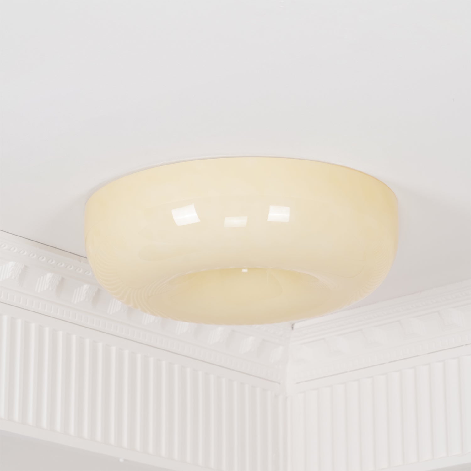 Ceiling Light Glass 15.7 in Cream Indoor Ambient Lighting Round Flush Mount Lamp | Thomler