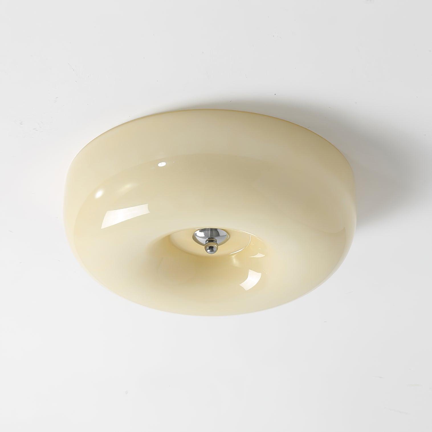 Ceiling Light Glass 15.7 in Cream Indoor Ambient Lighting Round Flush Mount Lamp | Thomler
