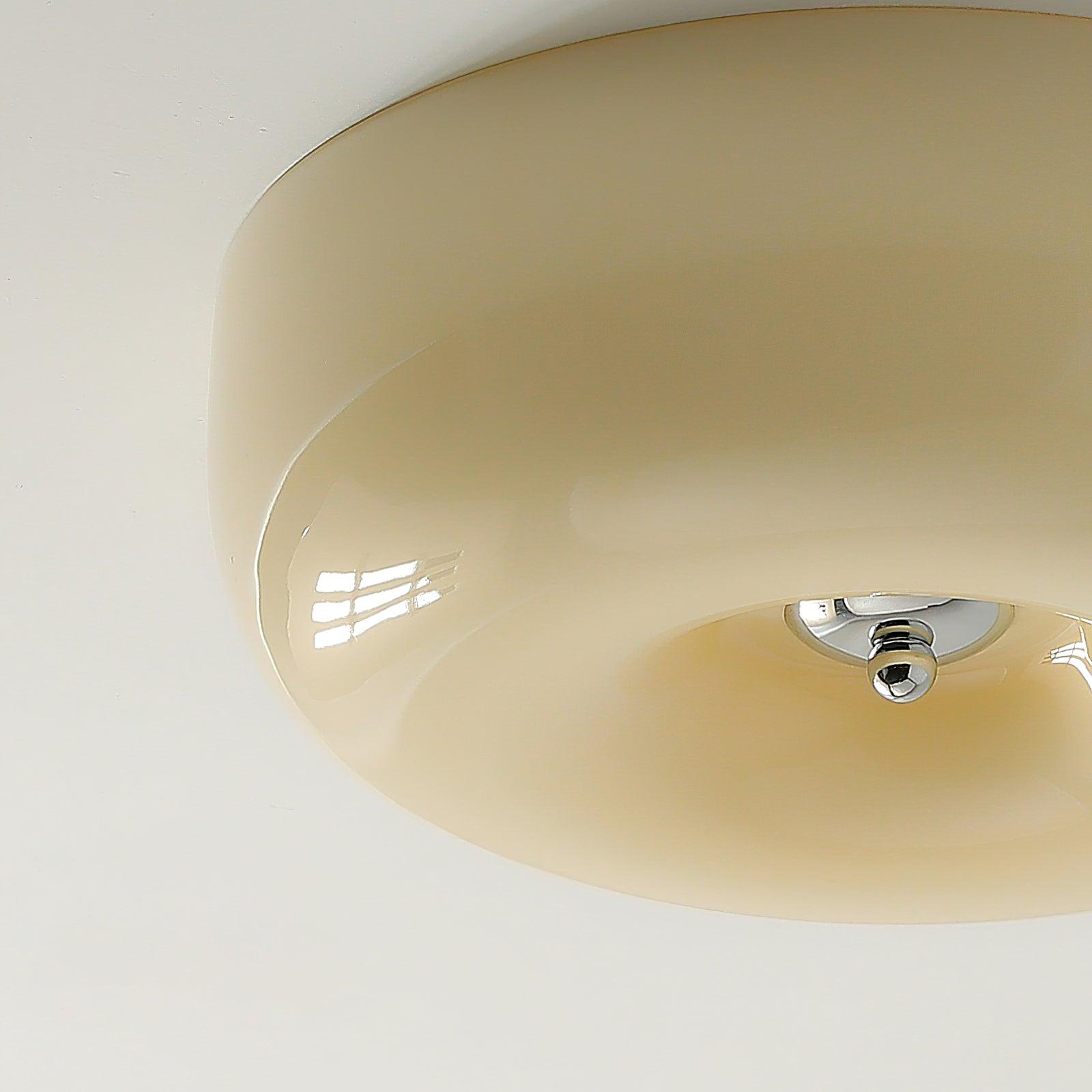 Ceiling Light Glass 15.7 in Cream Indoor Ambient Lighting Round Flush Mount Lamp | Thomler