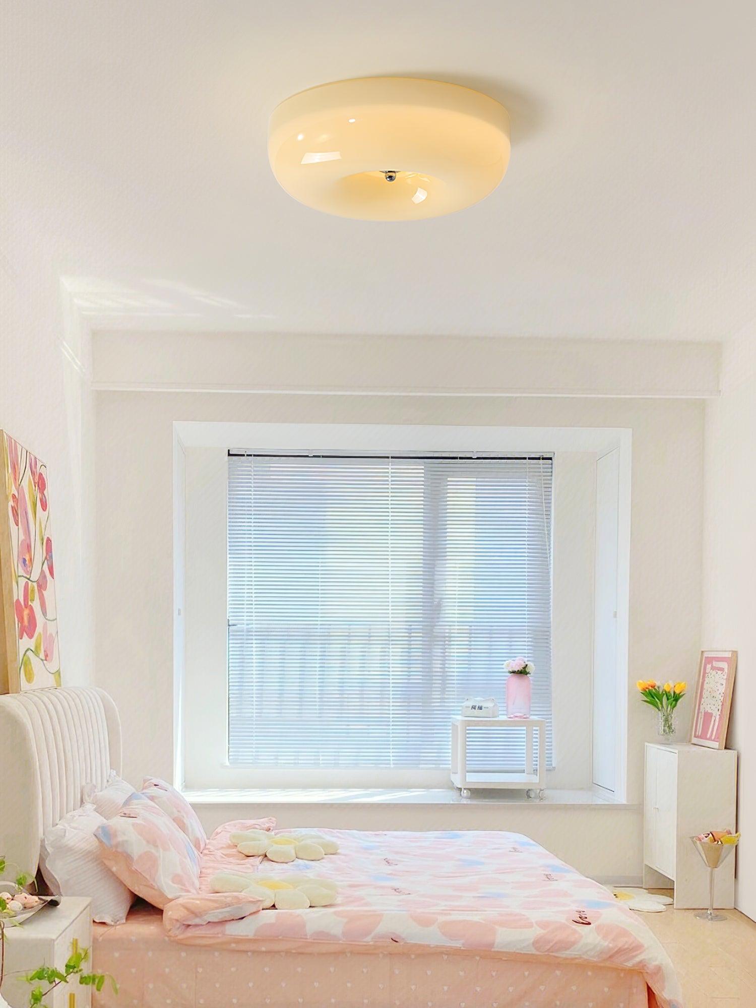 Ceiling Light Glass 15.7 in Cream Indoor Ambient Lighting Round Flush Mount Lamp | Thomler