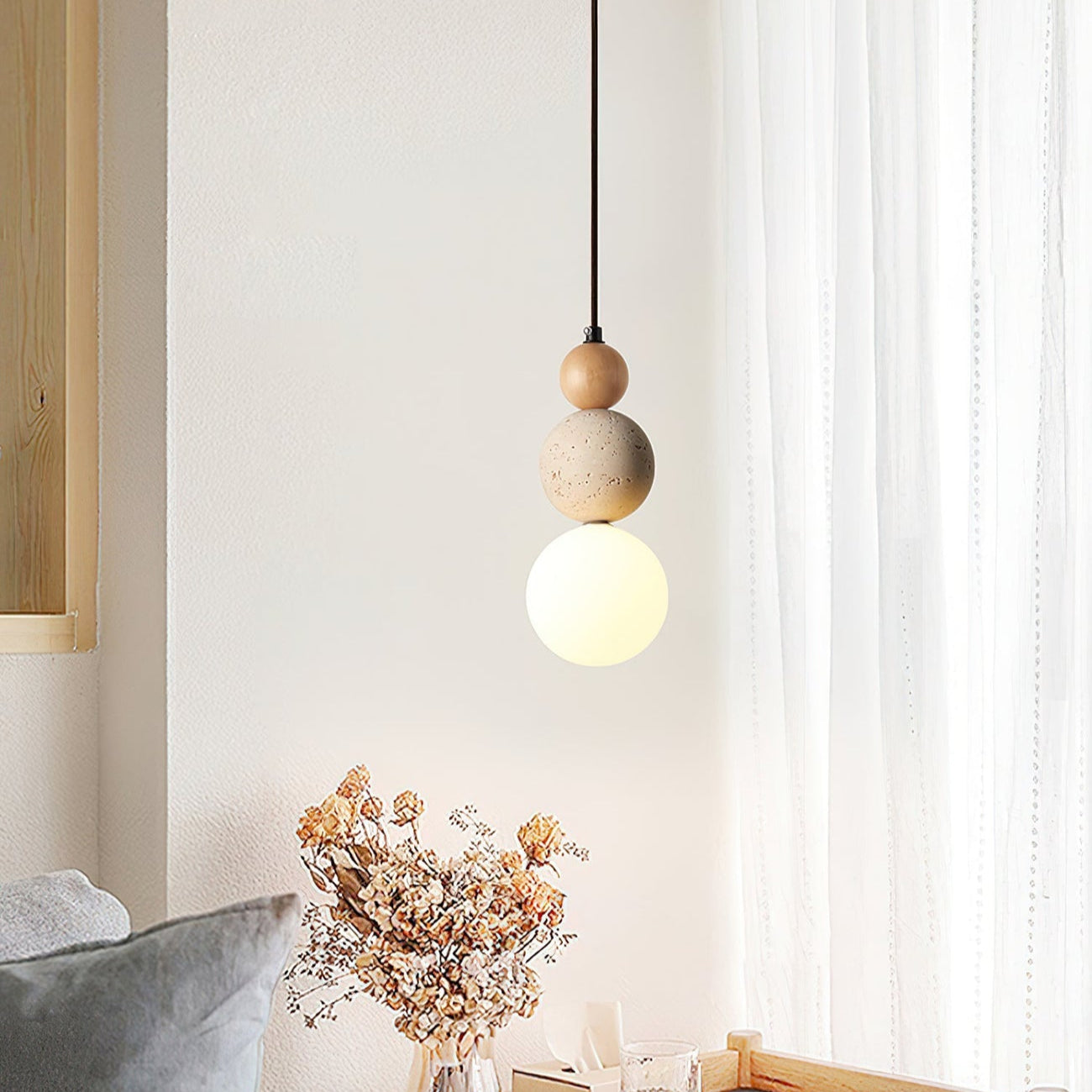 Pendant Light Stone 4.7 in Cream LED Bedside Bedroom Hanging Ambient Minimalist Ceiling Lamp | Thomler