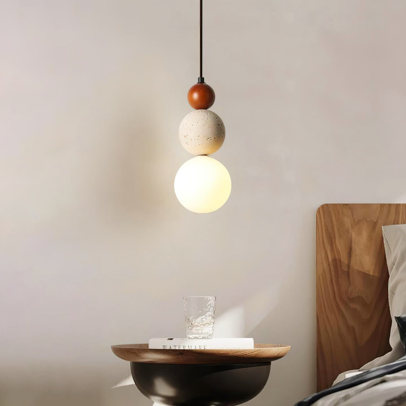 Pendant Light Stone 4.7 in Cream LED Bedside Bedroom Hanging Ambient Minimalist Ceiling Lamp | Thomler