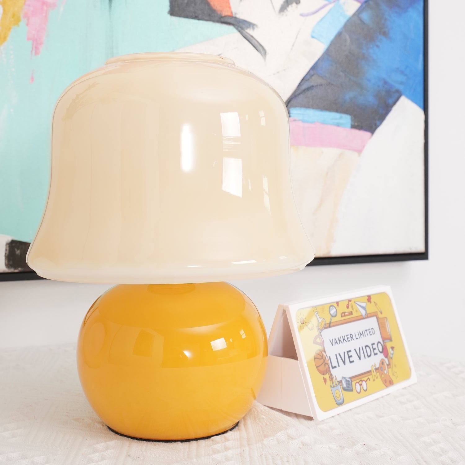 Table Lamp Enamel Glass 11.4 in Beige Indoor Decorative Bedroom Living Room Accent Light | Thomler