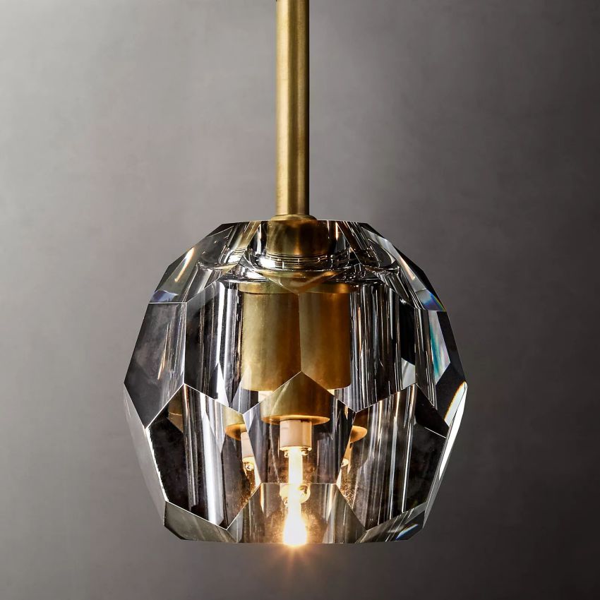 Crystal Globe Pendant Light Fixture with Brass Frame for Dining Room Kitchen Island Modern Single Bulb Hanging Ceiling Lamp Adjustable | Thomler