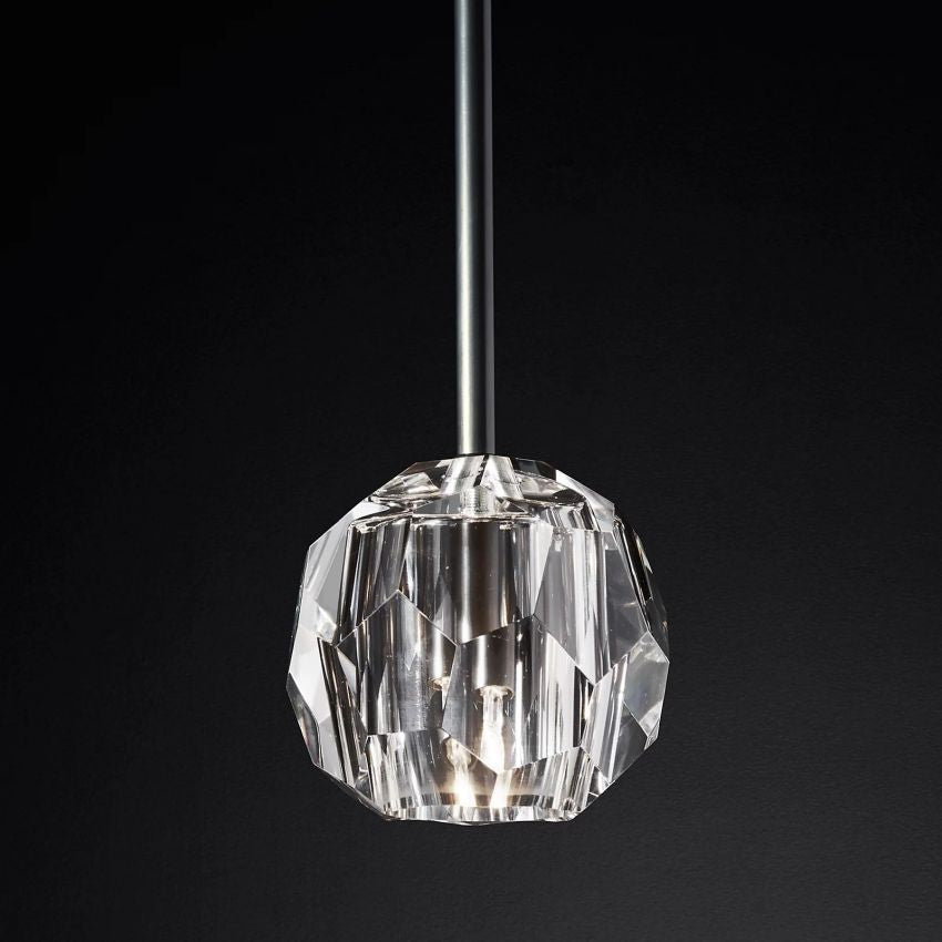 Crystal Globe Pendant Light Fixture with Brass Frame for Dining Room Kitchen Island Modern Single Bulb Hanging Ceiling Lamp Adjustable | Thomler
