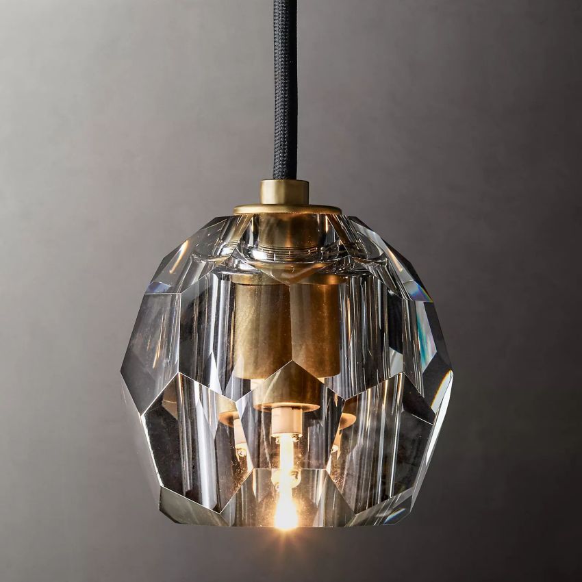 Crystal Globe Pendant Light Fixture with Brass Frame for Dining Room Kitchen Island Modern Single Bulb Hanging Ceiling Lamp Adjustable | Thomler